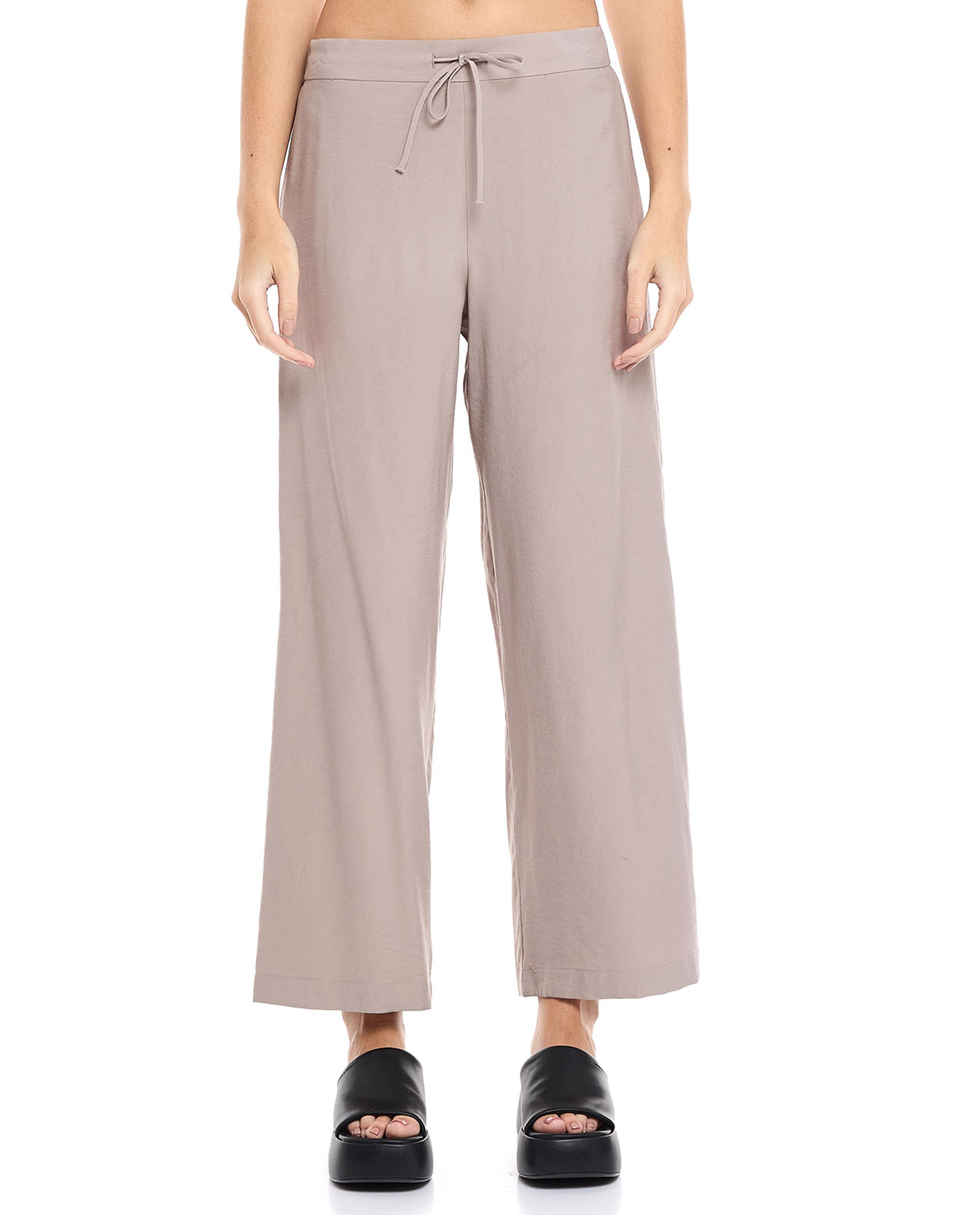 Solid Wide Leg Pants with Drawstring Waist