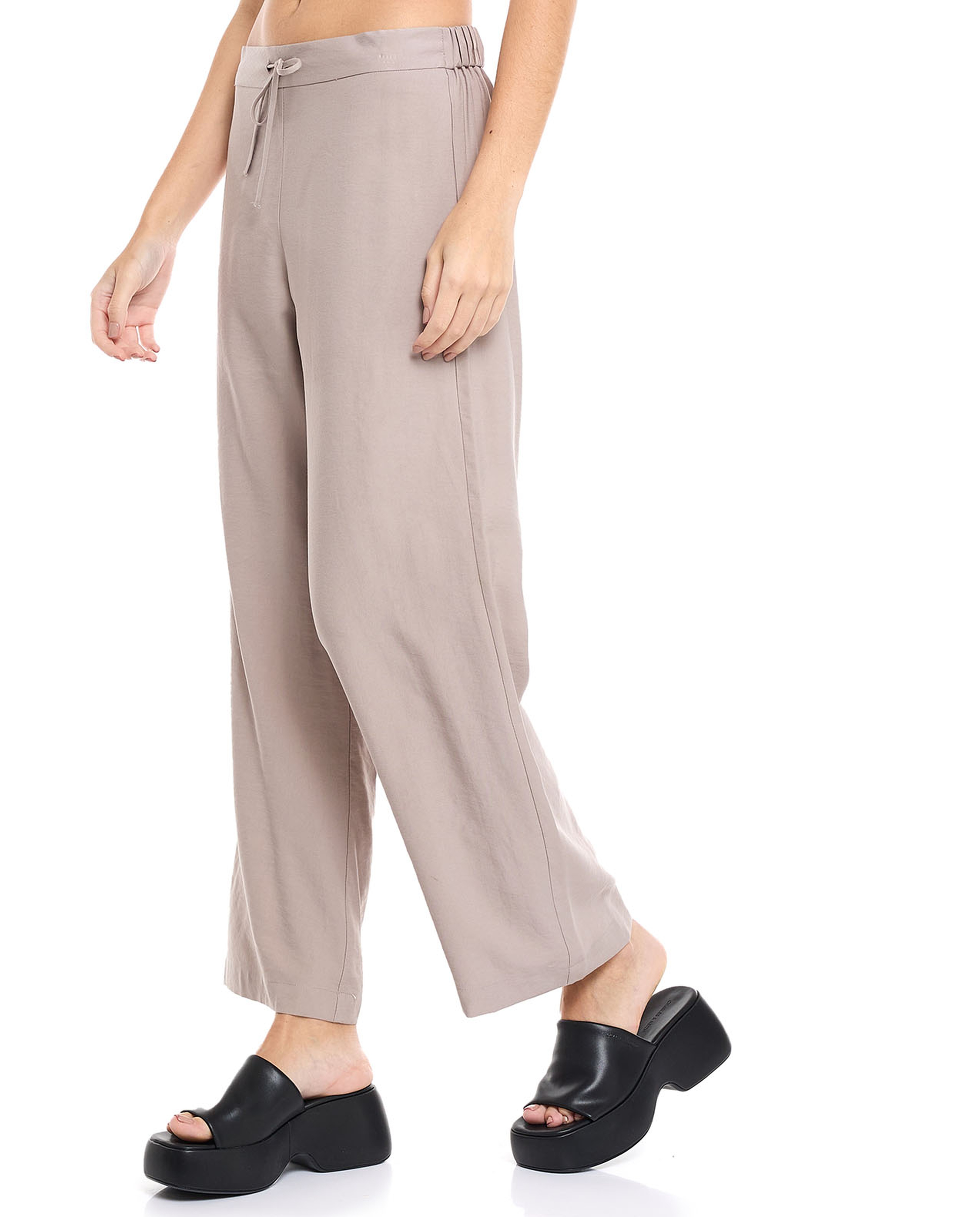 Solid Wide Leg Pants with Drawstring Waist