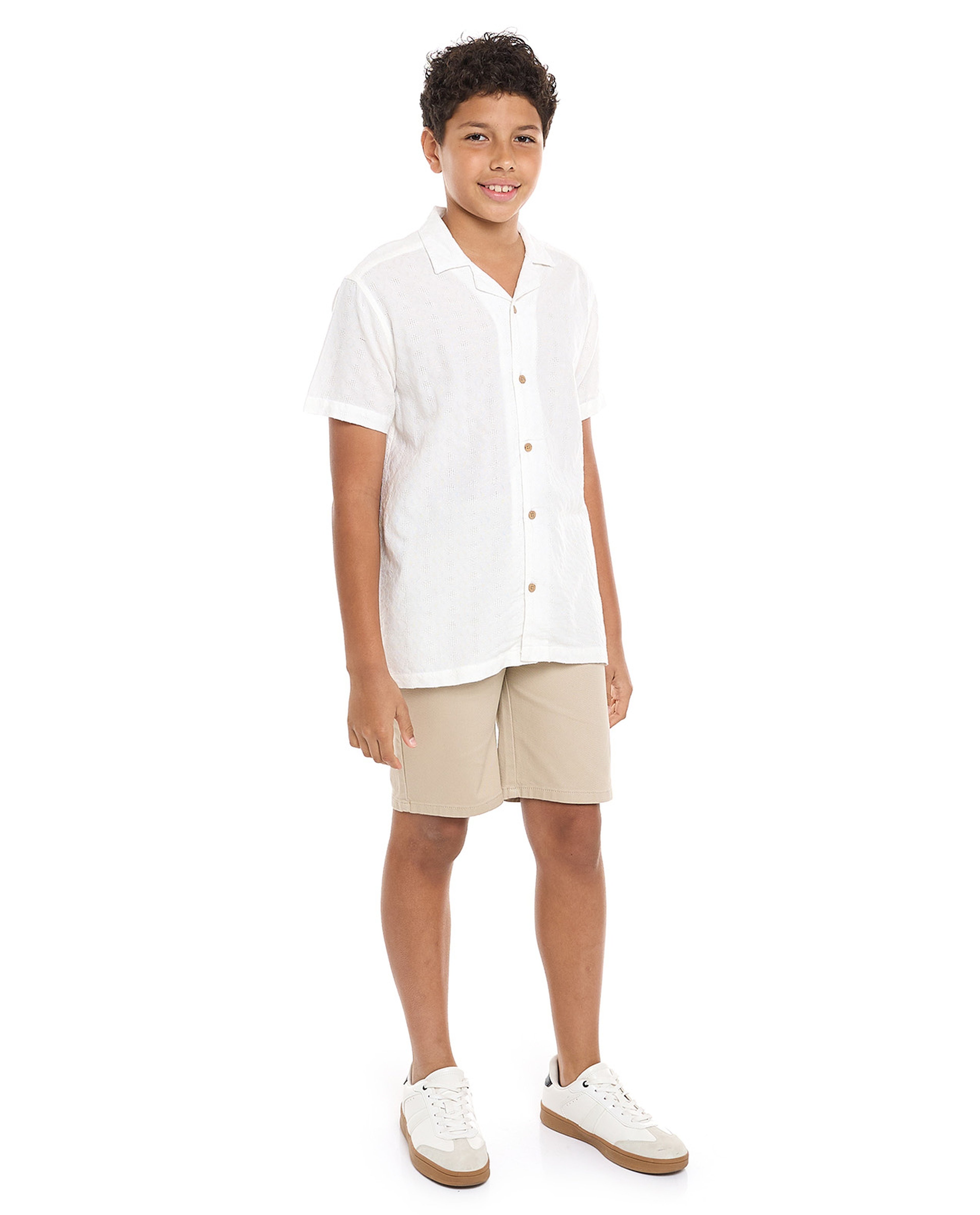 Textured Shorts with Button Closure