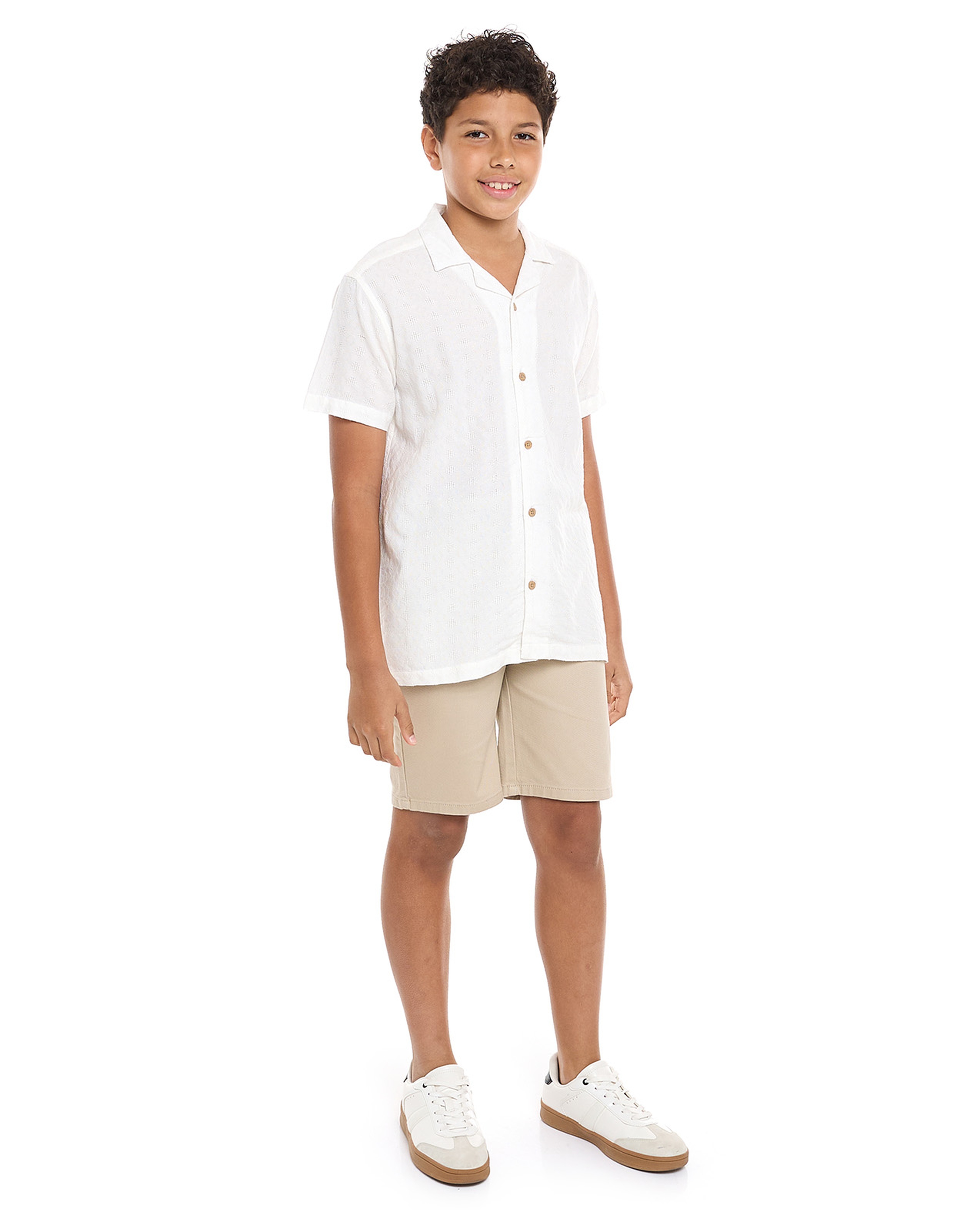 Textured Shorts with Button Closure