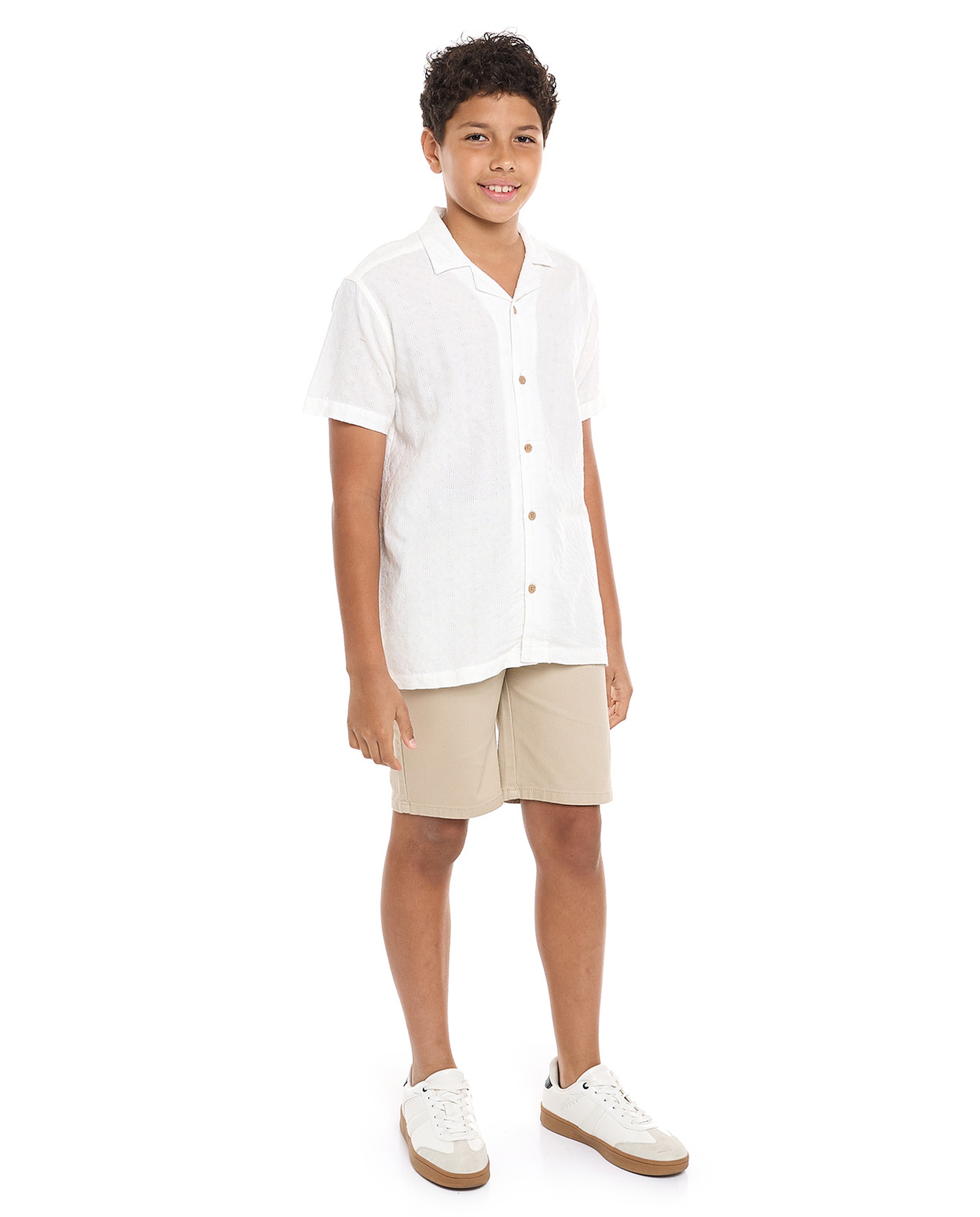 Textured Shorts with Button Closure