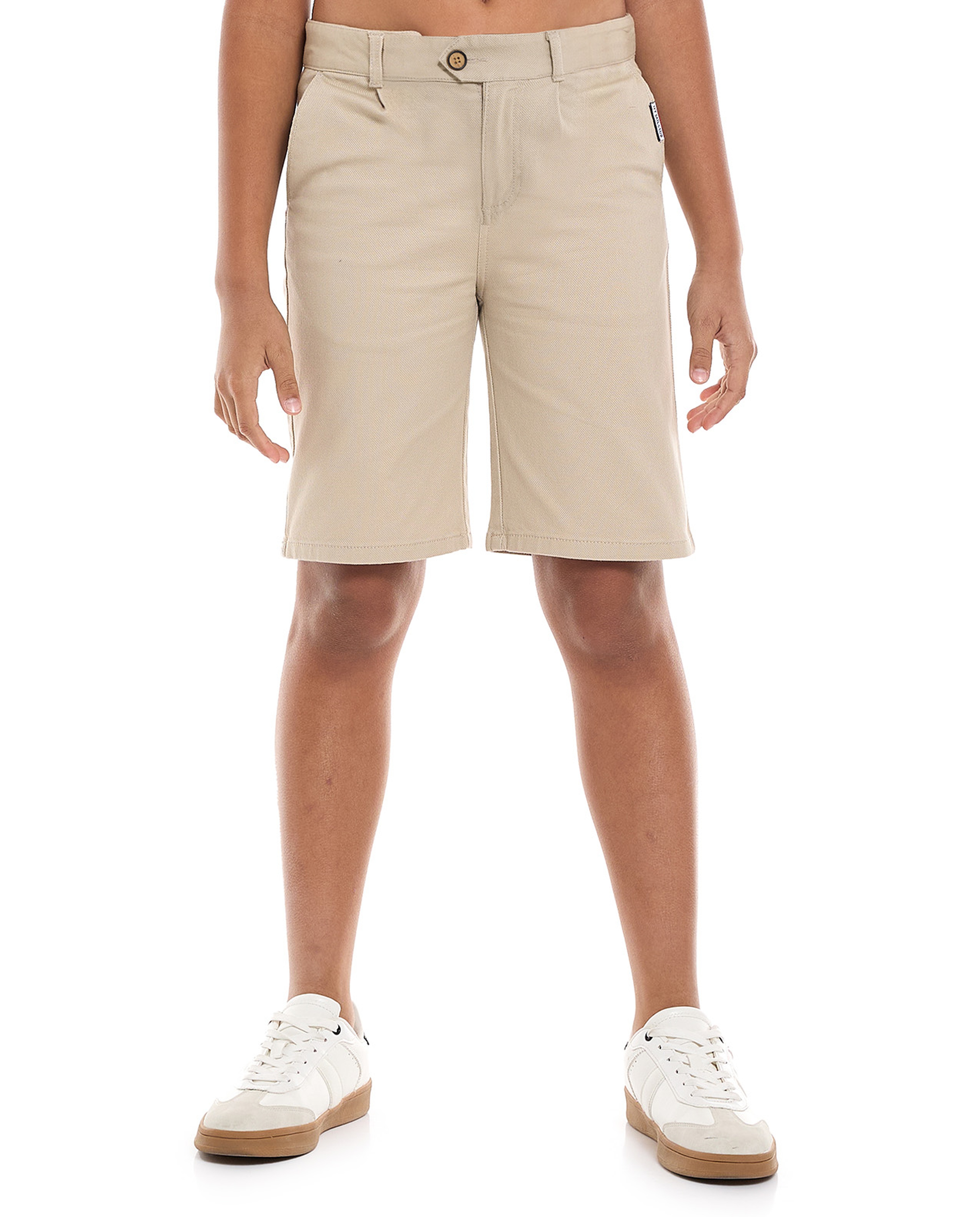 Textured Shorts with Button Closure