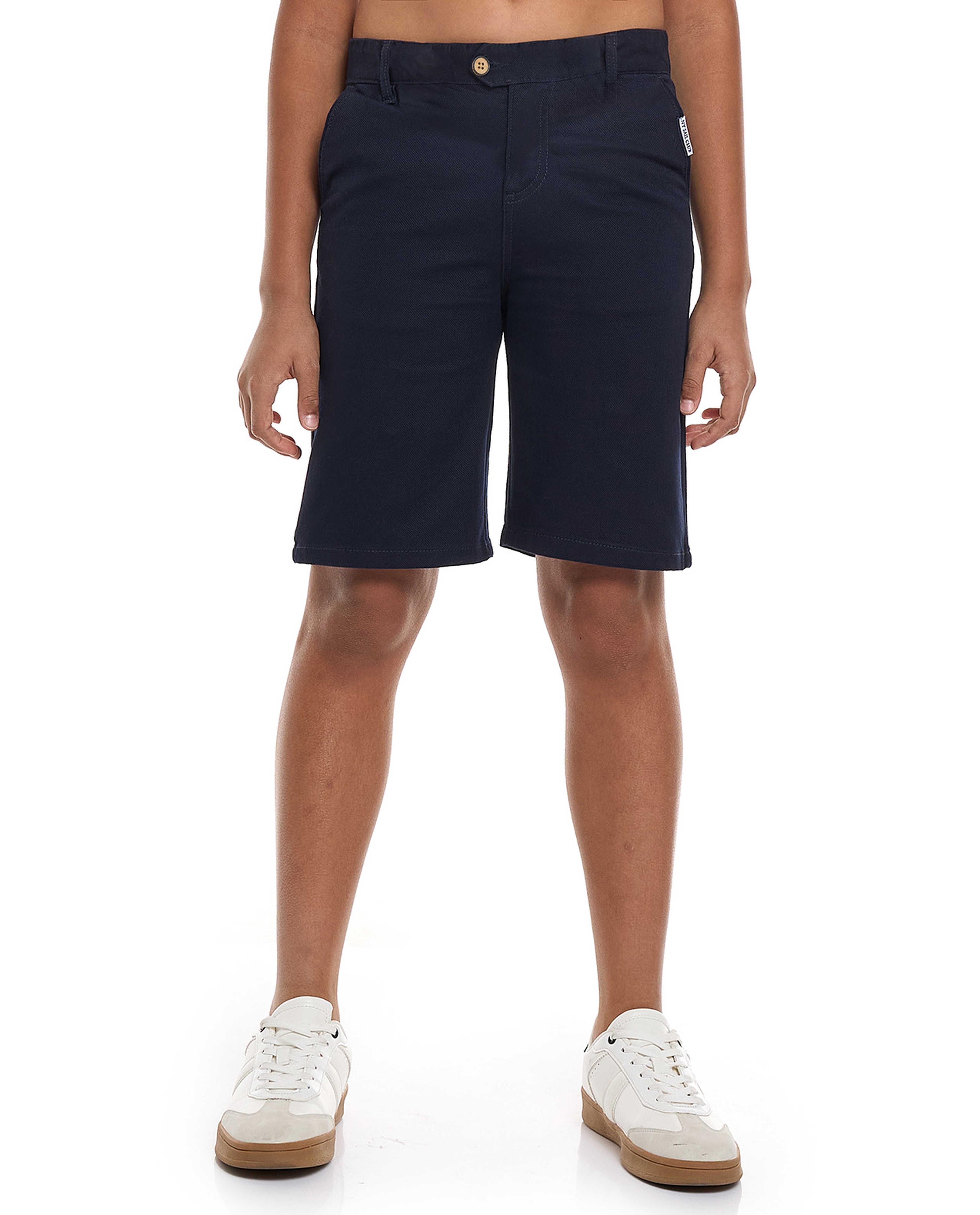 Textured Shorts with Button Closure