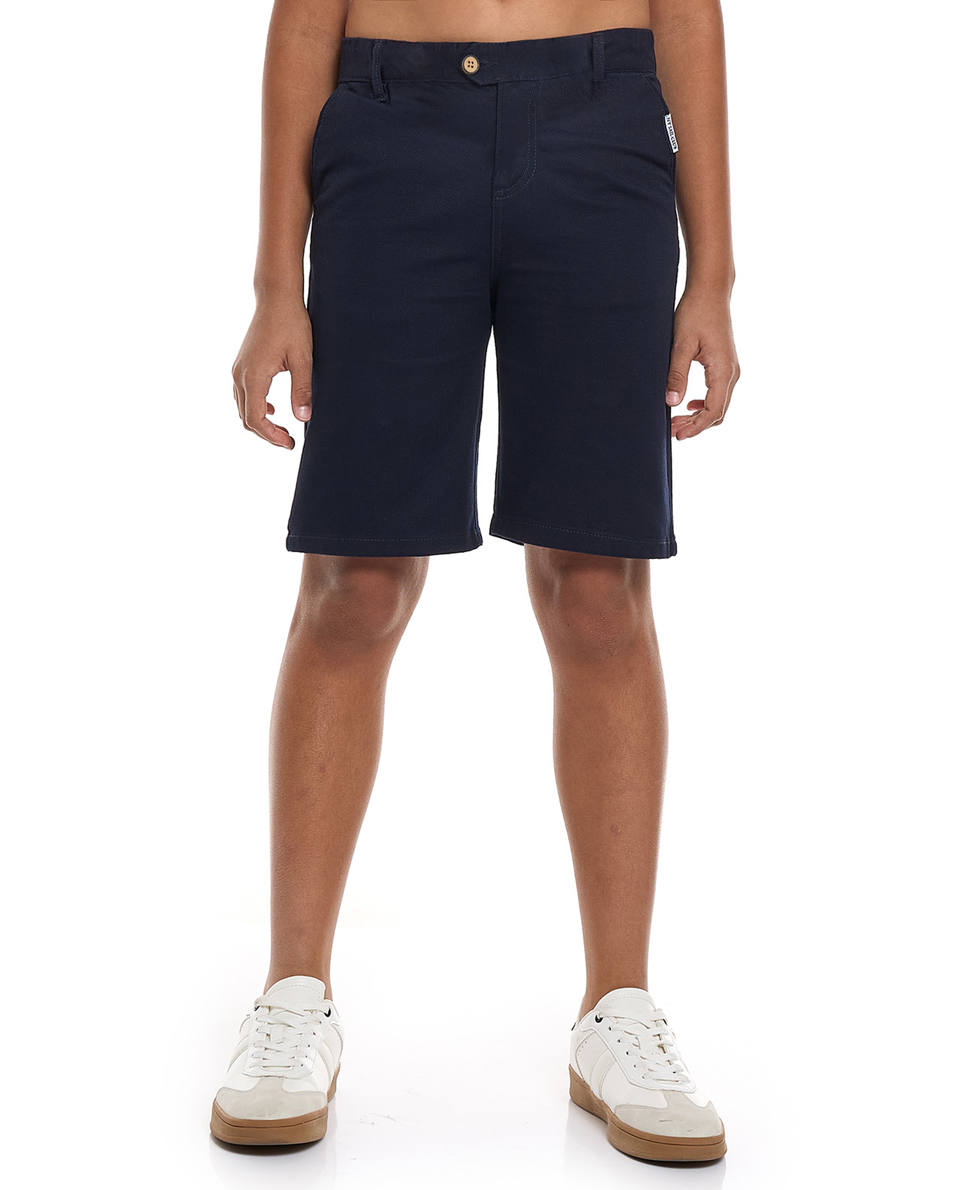 Textured Shorts with Button Closure