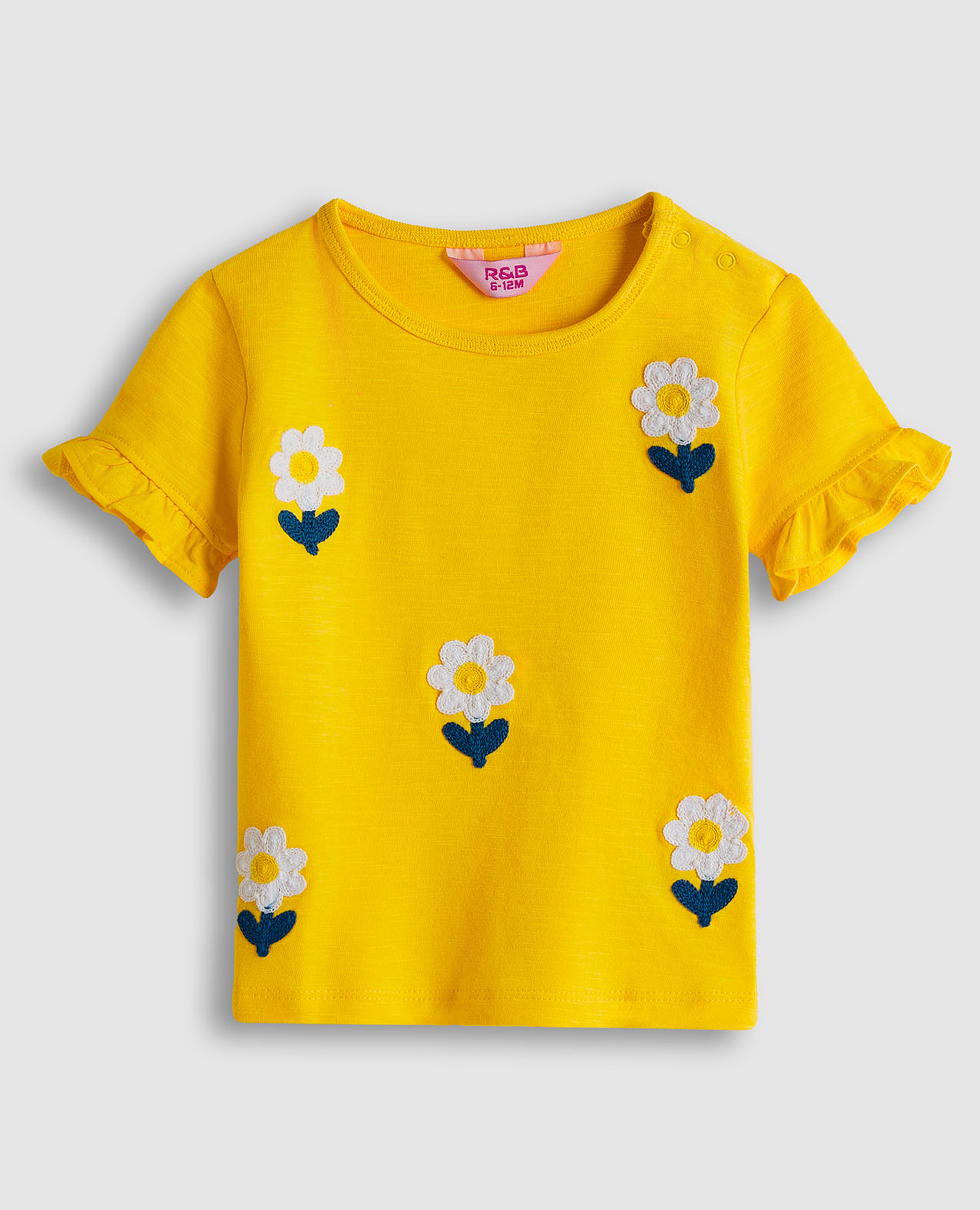 Appliqued Top with Round Neck and Short Sleeves