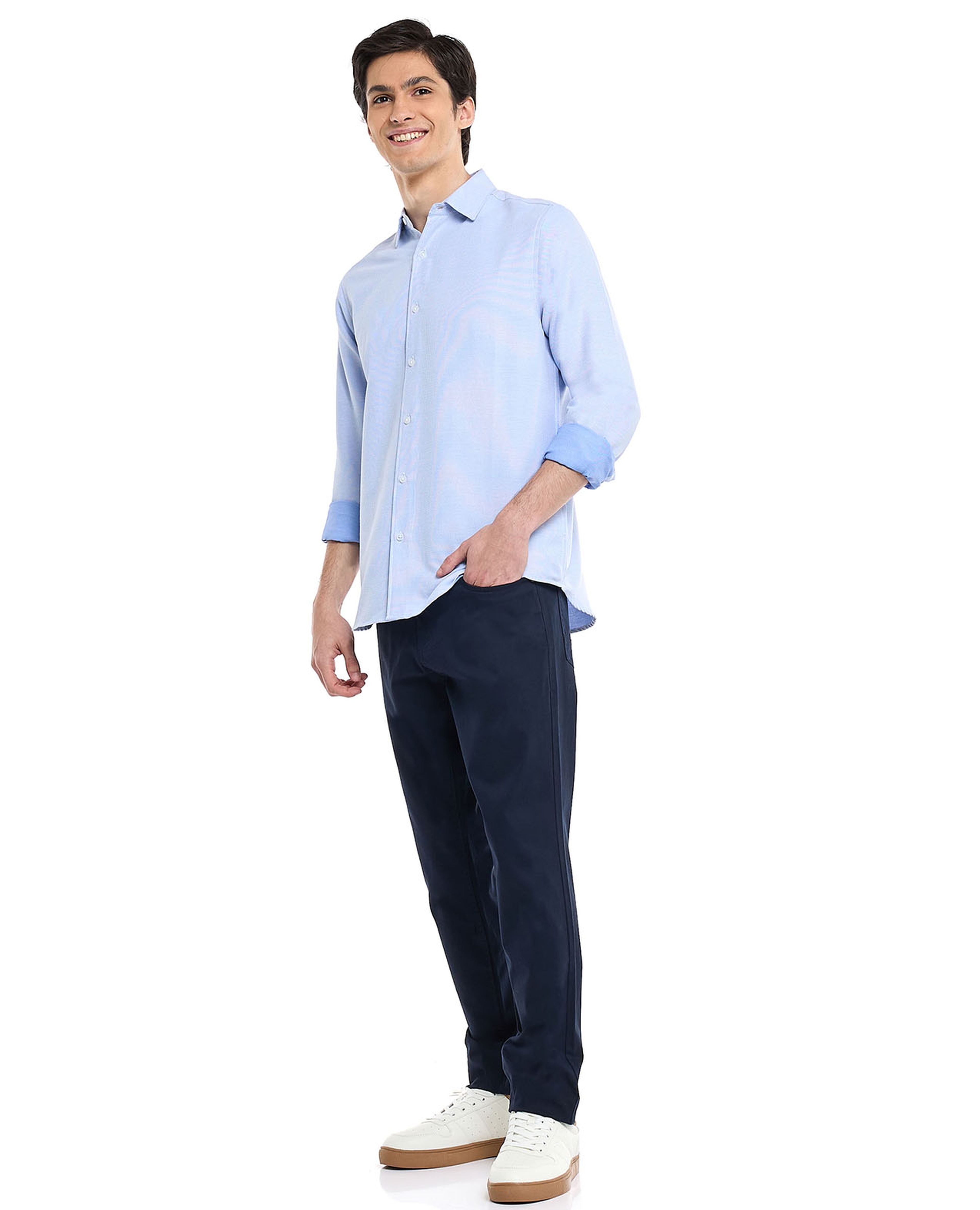 Solid Slim Fit Trousers with Button Closure
