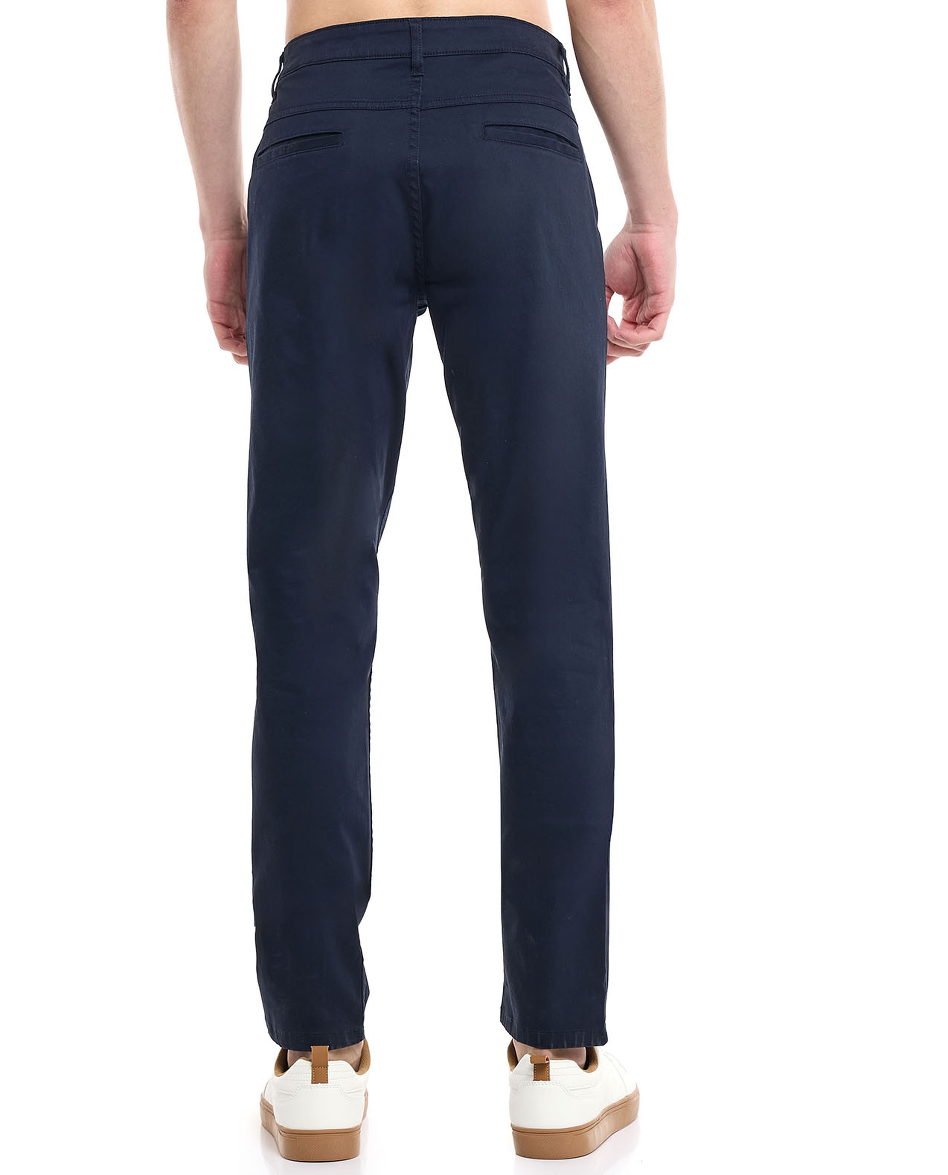 Solid Slim Fit Trousers with Button Closure