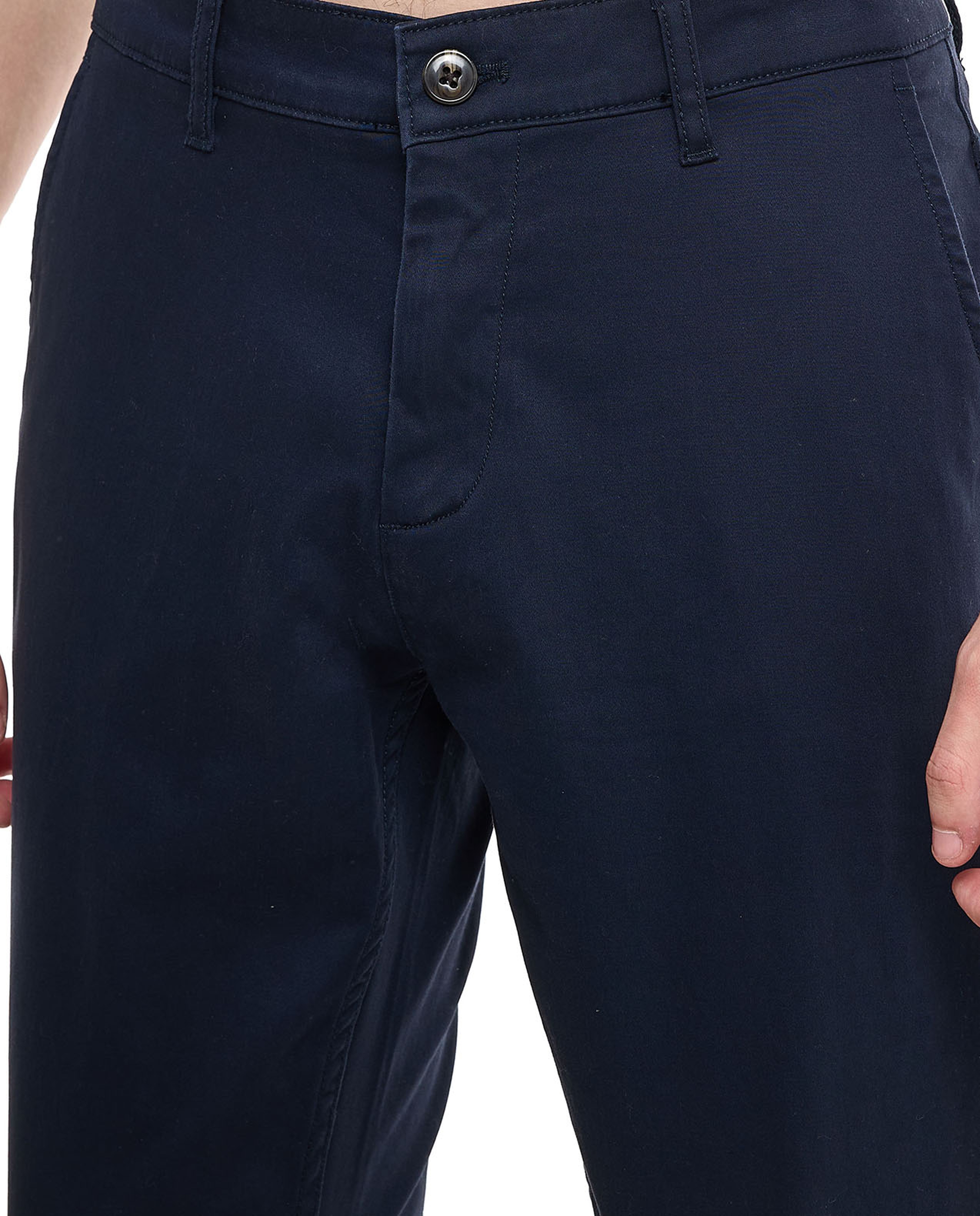 Solid Slim Fit Trousers with Button Closure