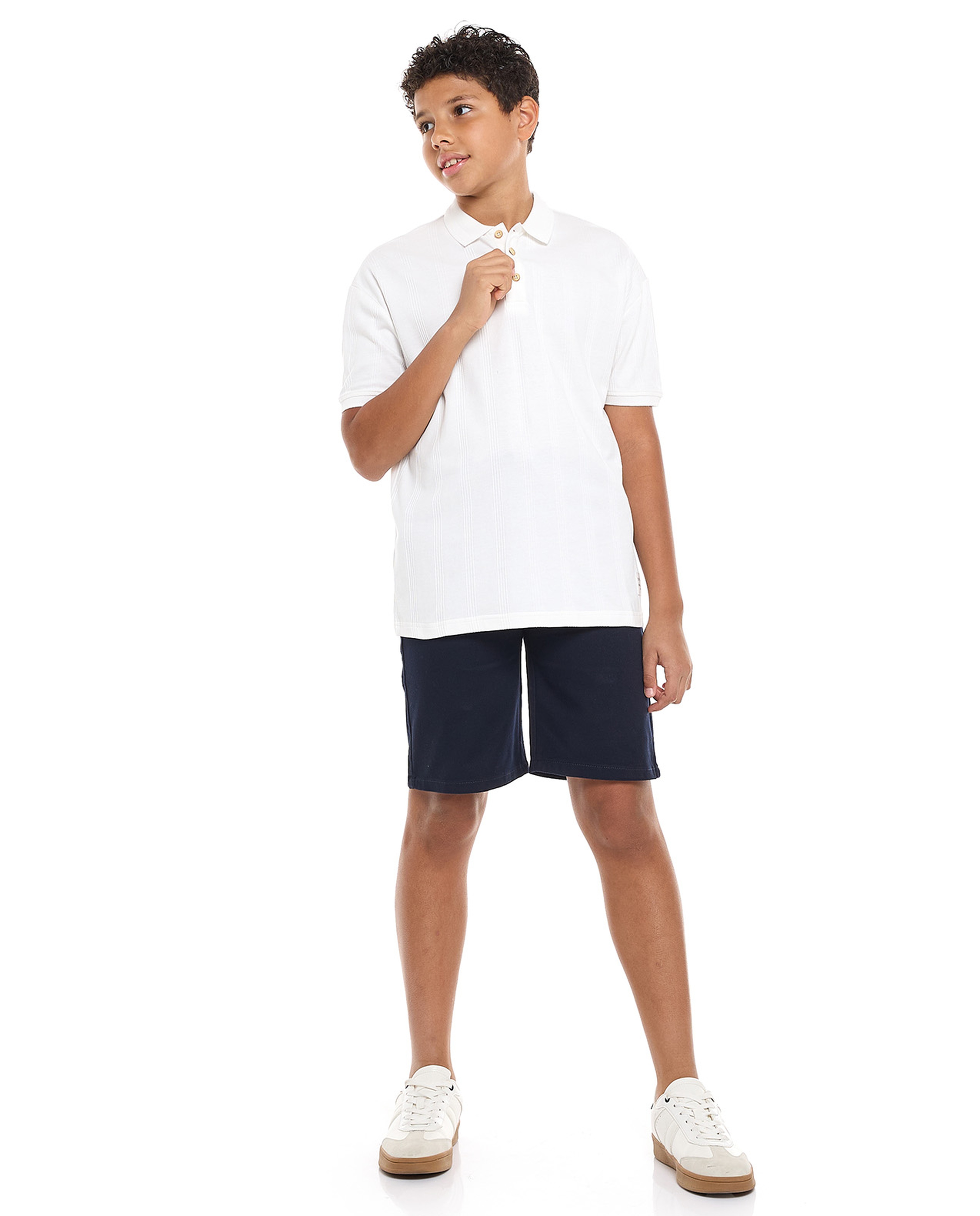 Textured Polo T-Shirt with Short Sleeves