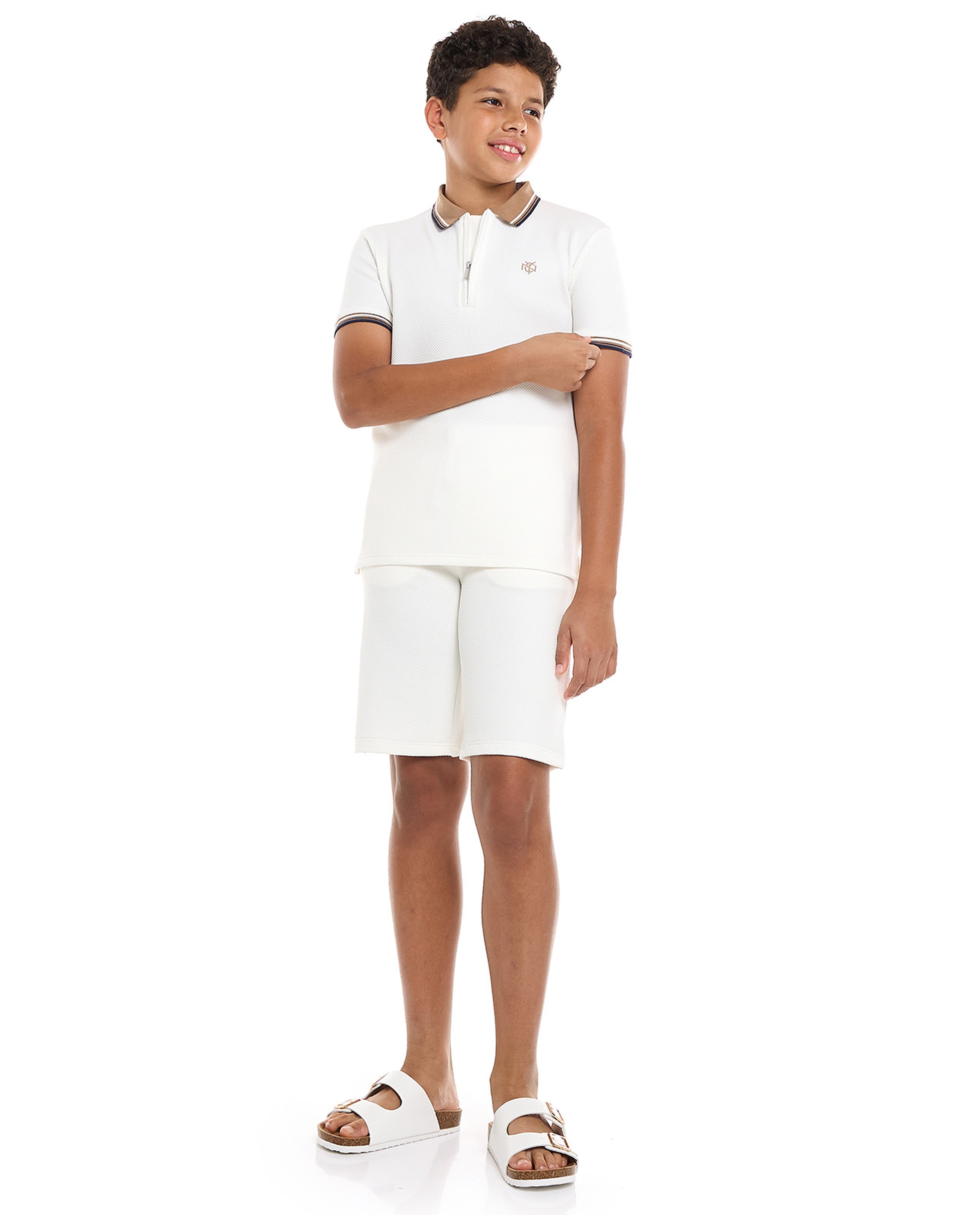 Textured Polo T-Shirt and Shorts Set