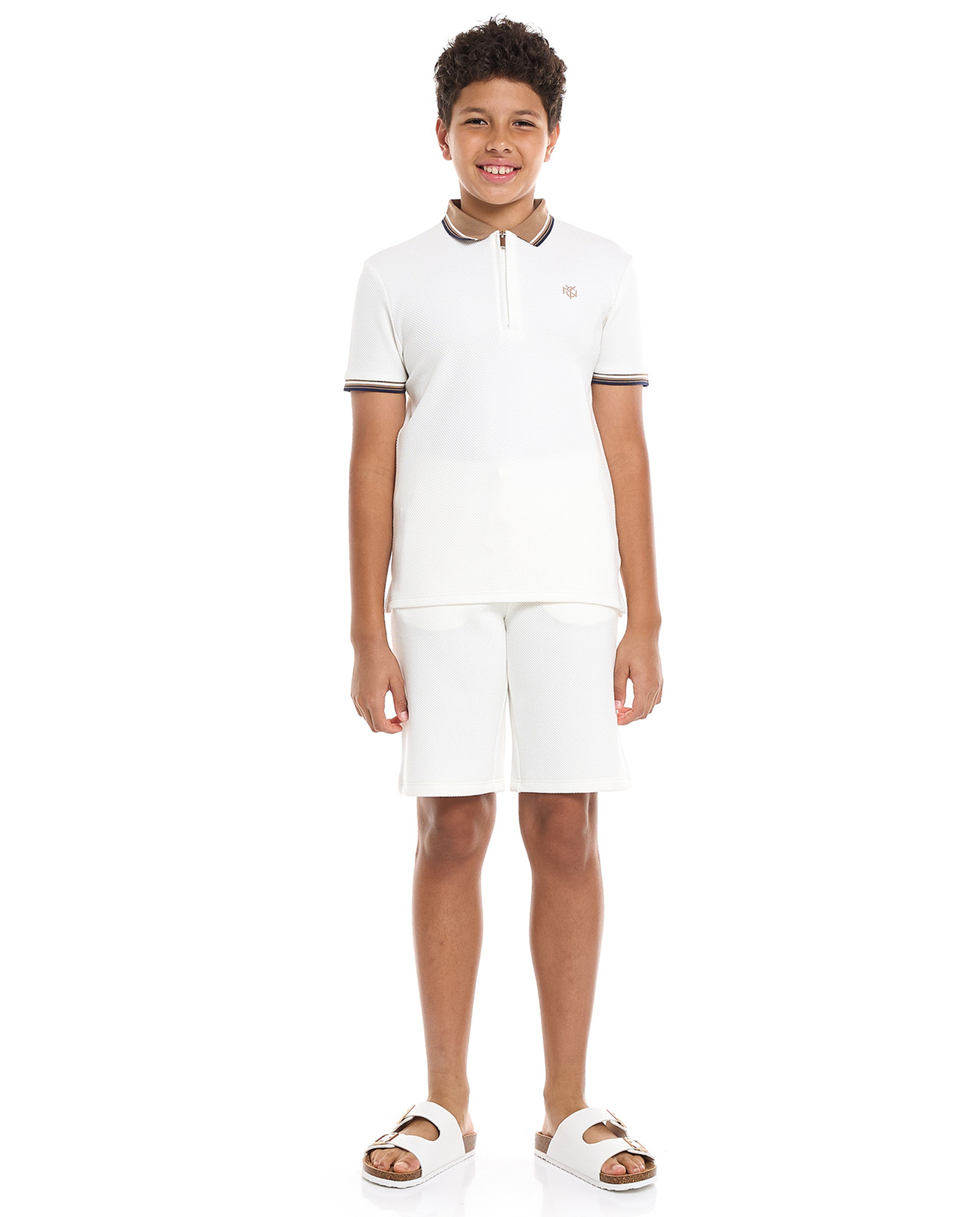 Textured Polo T-Shirt and Shorts Set