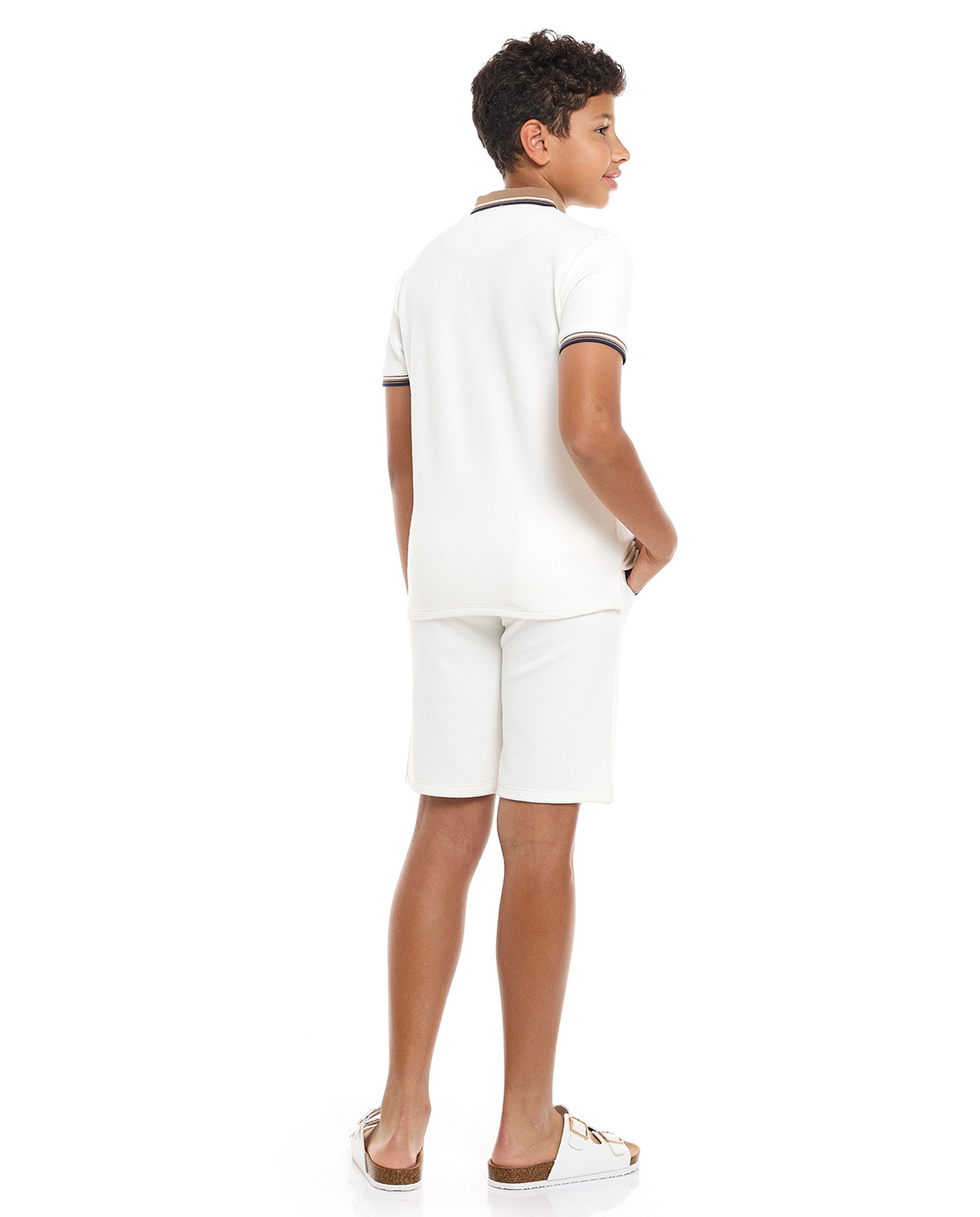 Textured Polo T-Shirt and Shorts Set