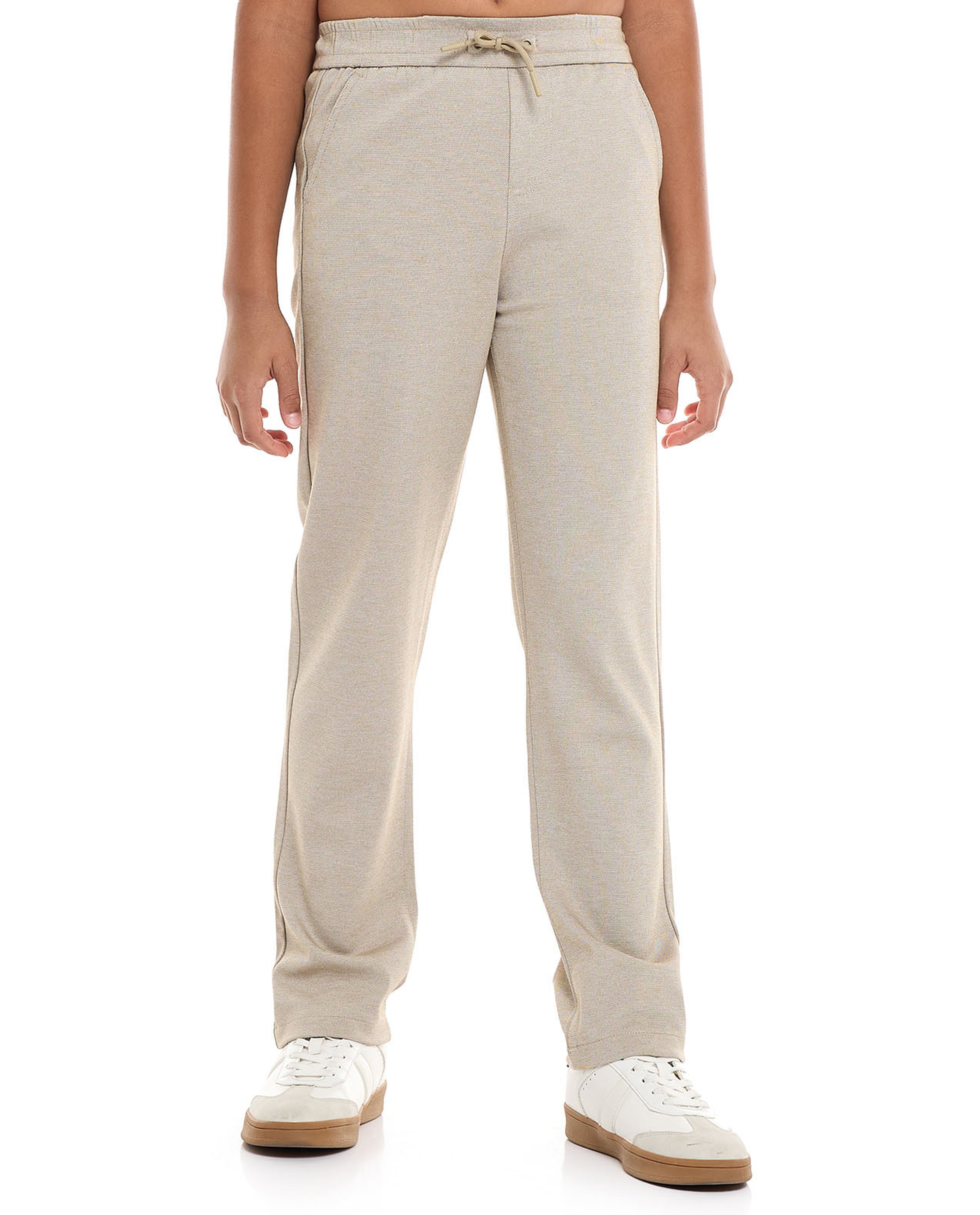 Textured Pants with Drawstring Waist