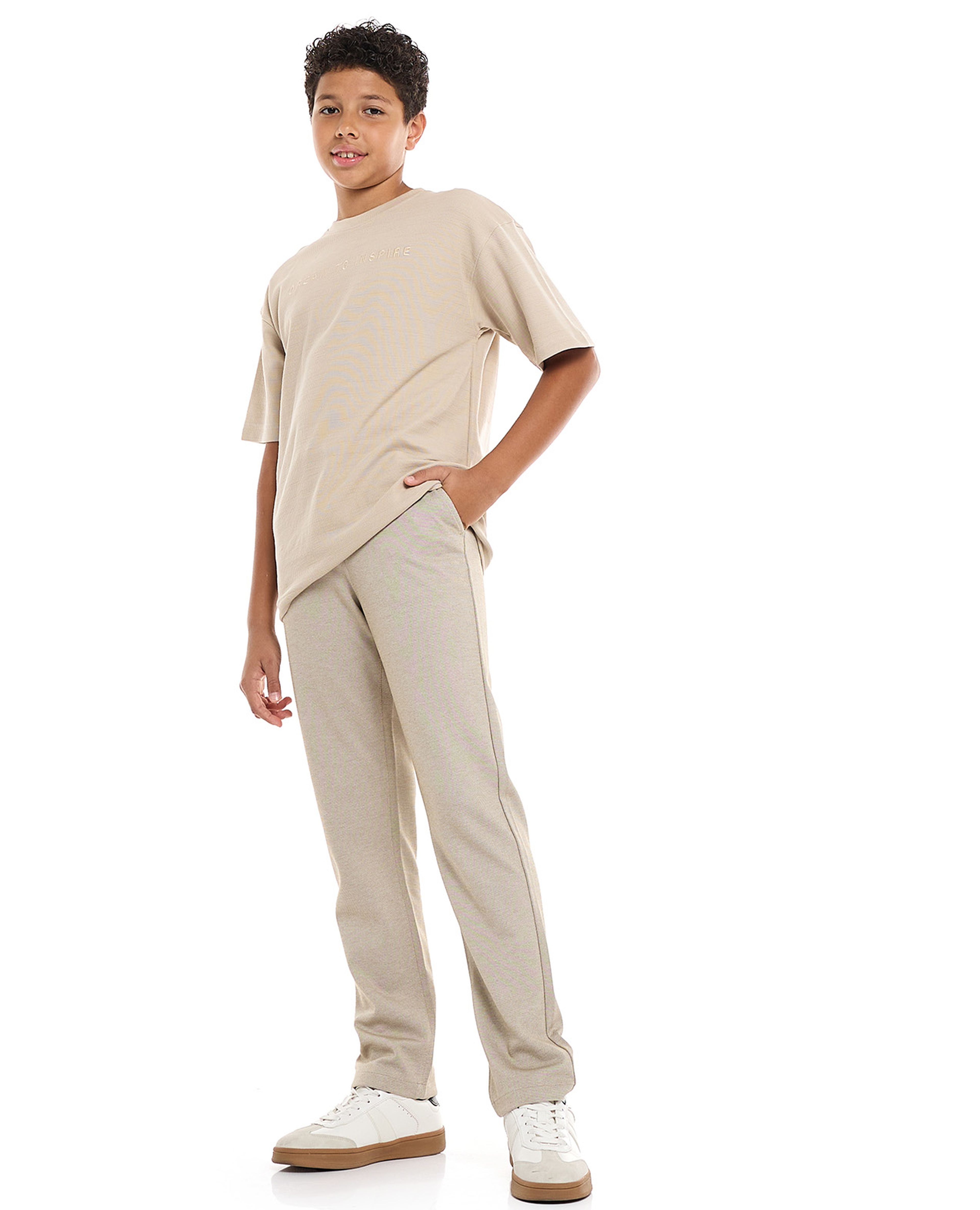 Textured Pants with Drawstring Waist