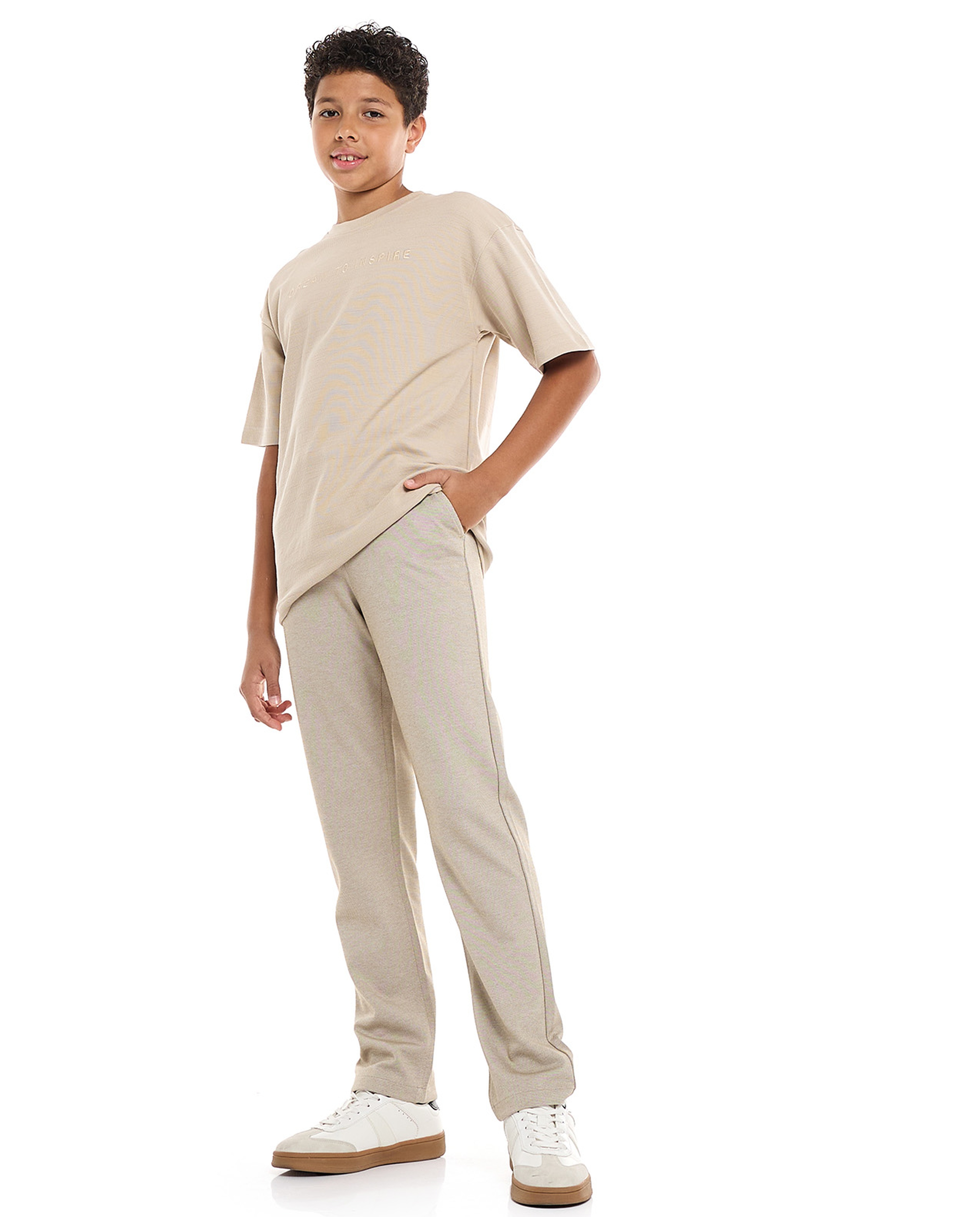 Textured Pants with Drawstring Waist