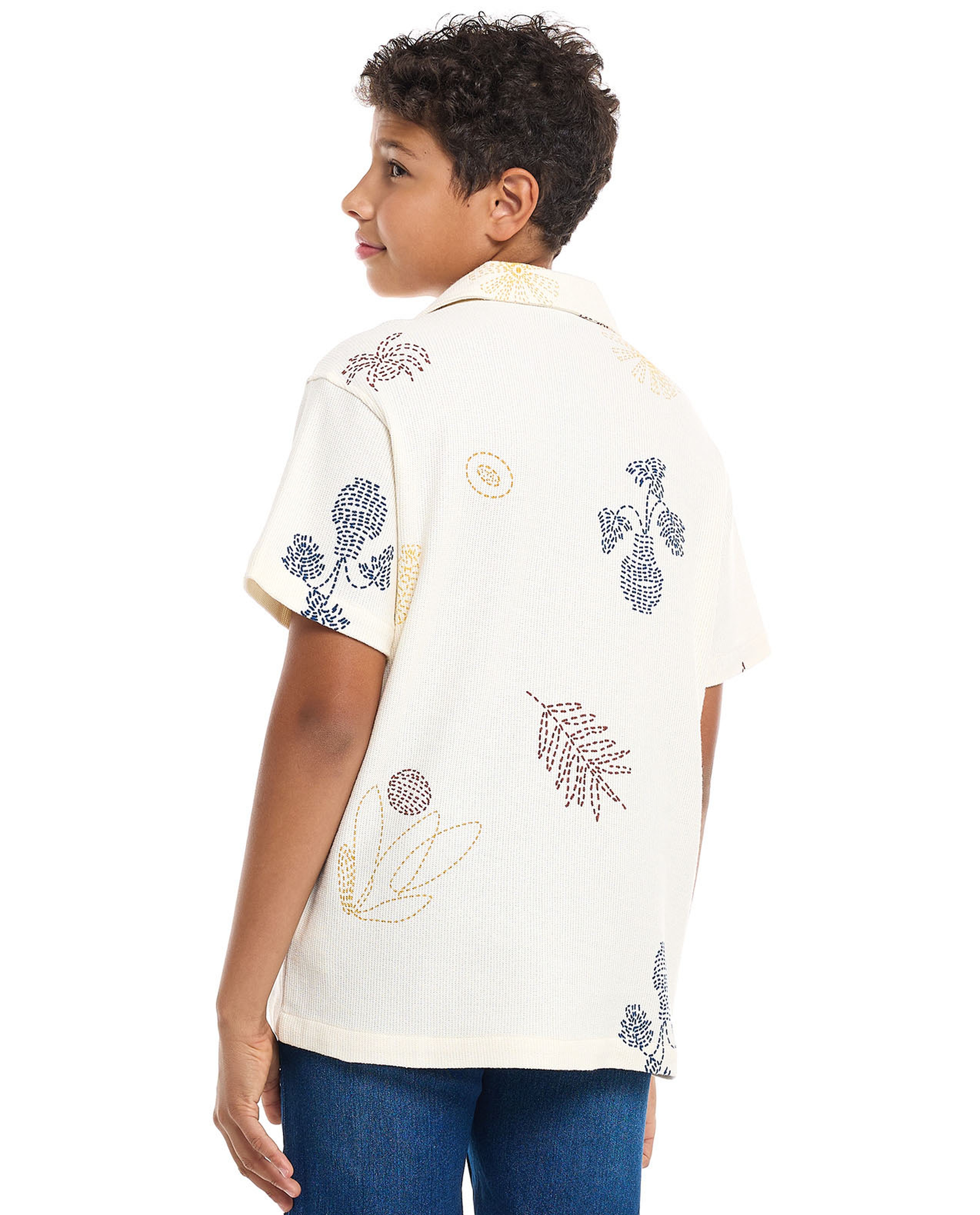 Printed Shirt with Revere Collar and Short Sleeves