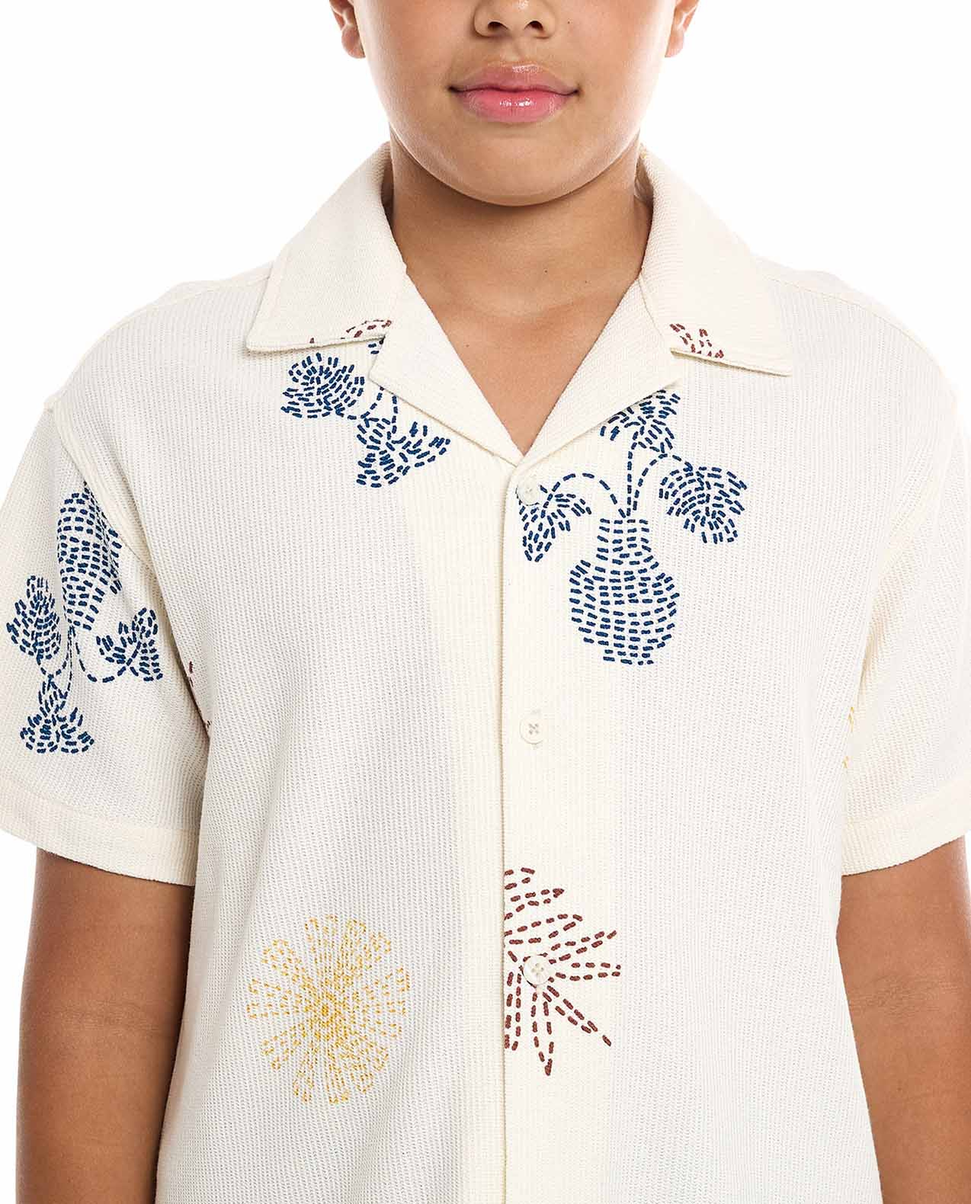 Printed Shirt with Revere Collar and Short Sleeves