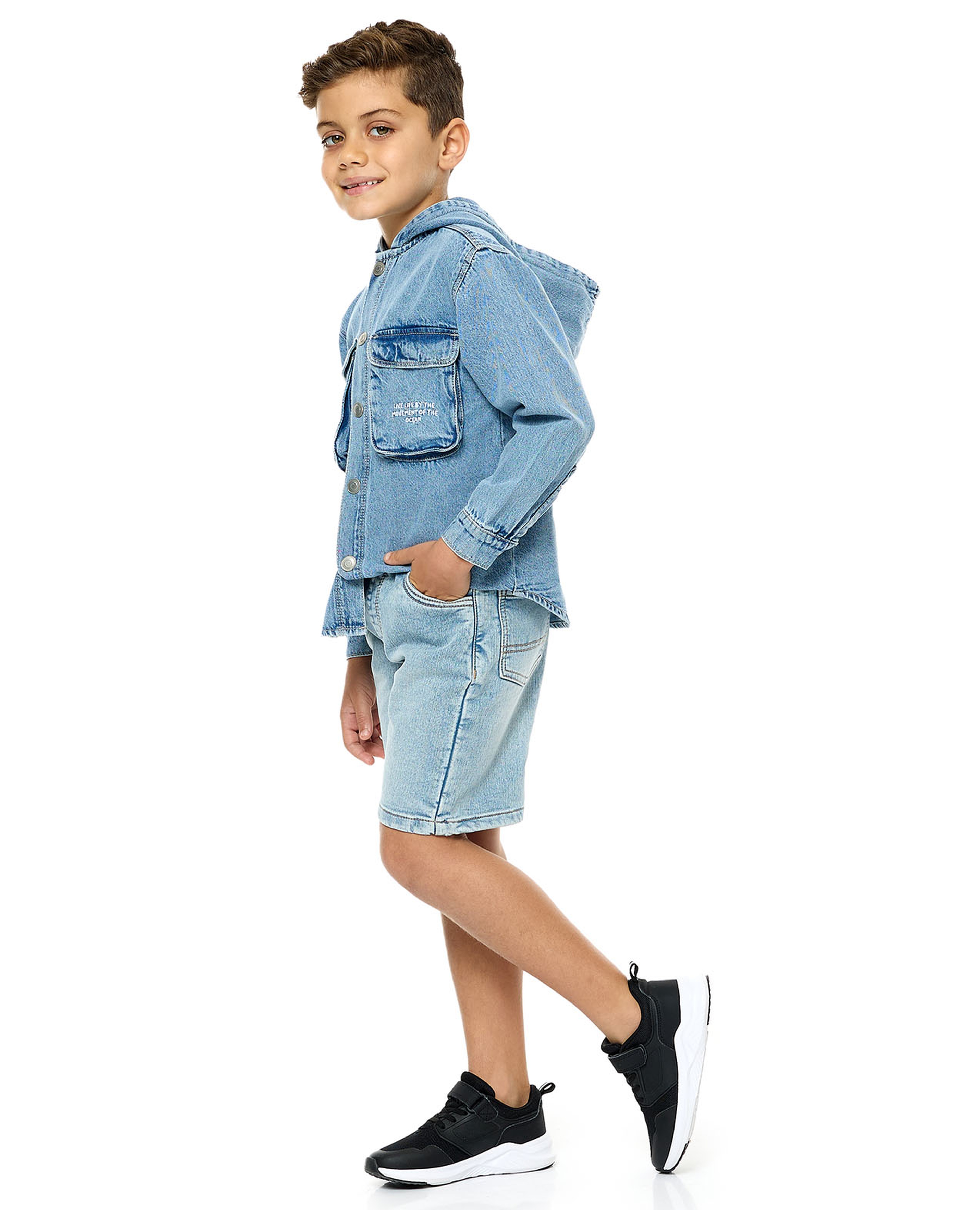 Washed Denim Shorts with Drawstring Waist