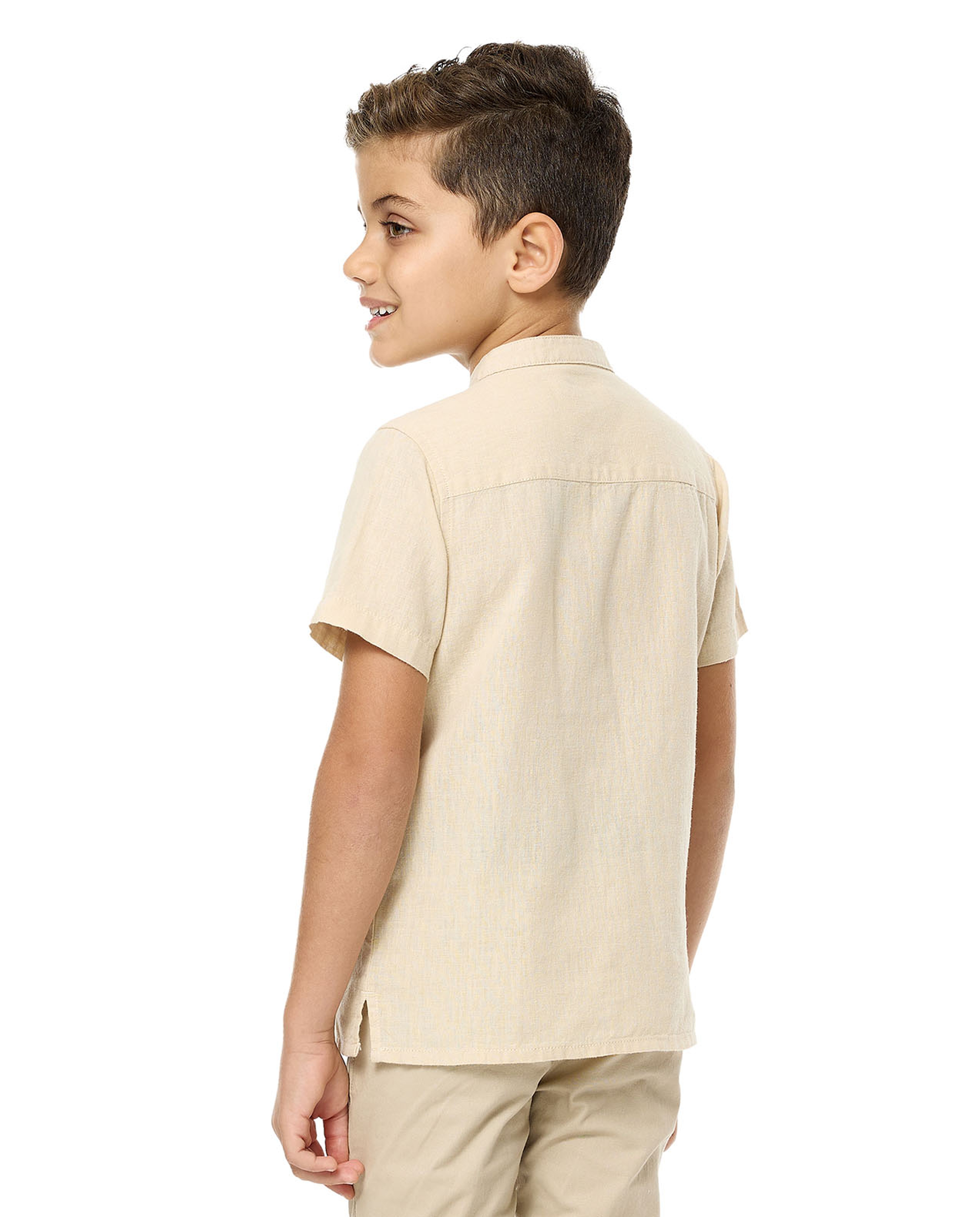 Pocket Detail Shirt with Mandarin Collar and Short Sleeves