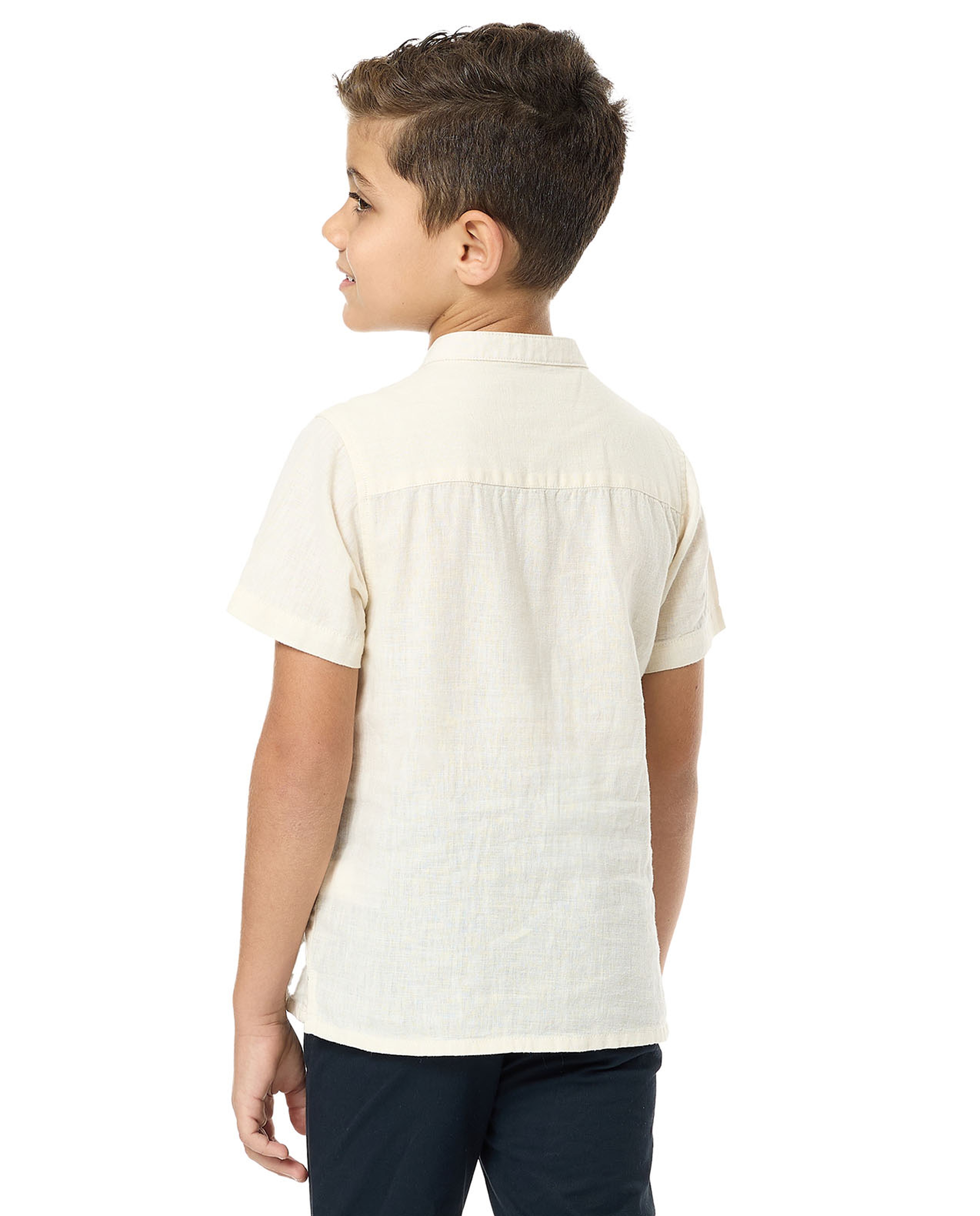 Pocket Detail Shirt with Mandarin Collar and Short Sleeves