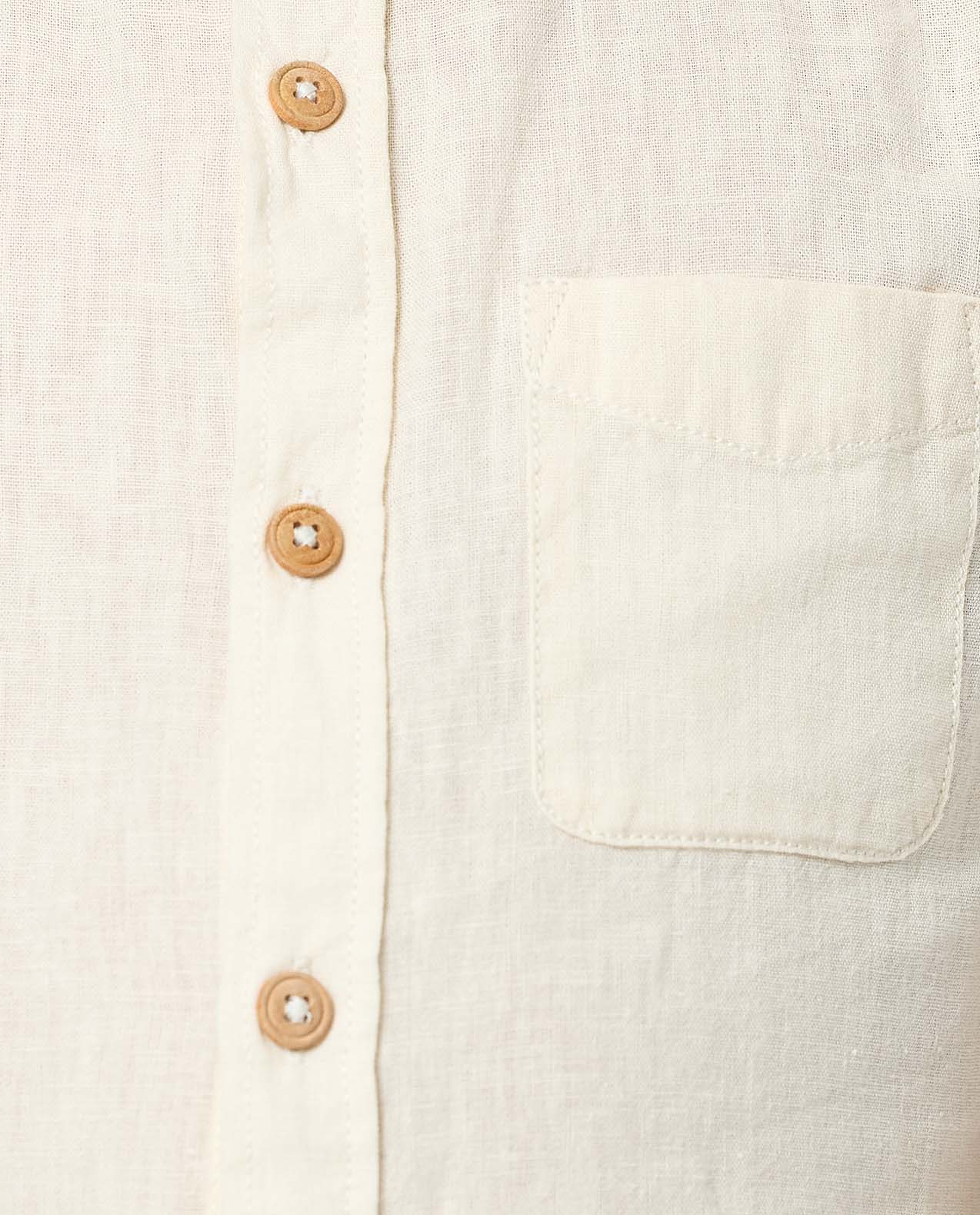 Pocket Detail Shirt with Mandarin Collar and Short Sleeves