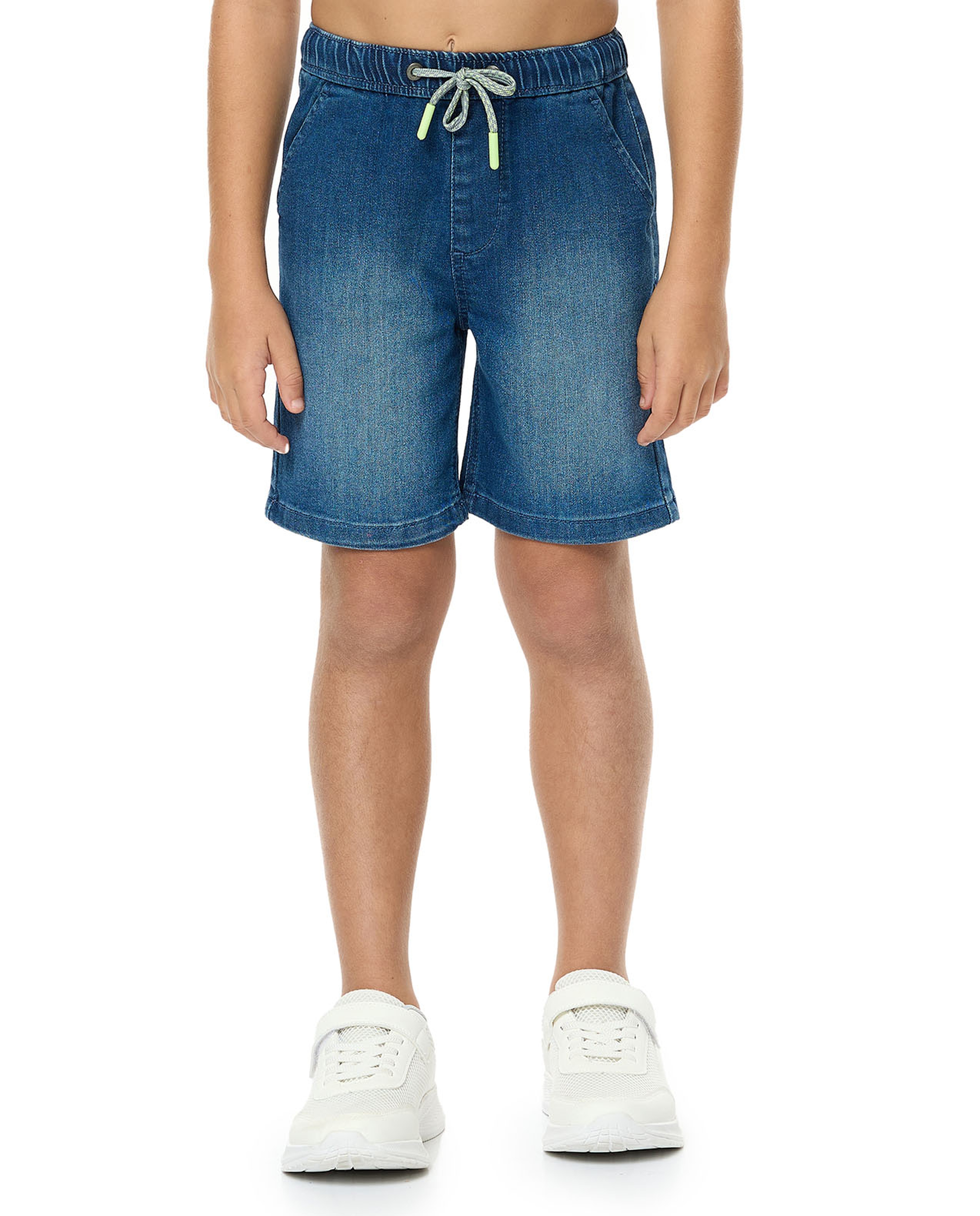 Faded Denim Shorts with Drawstring Waist