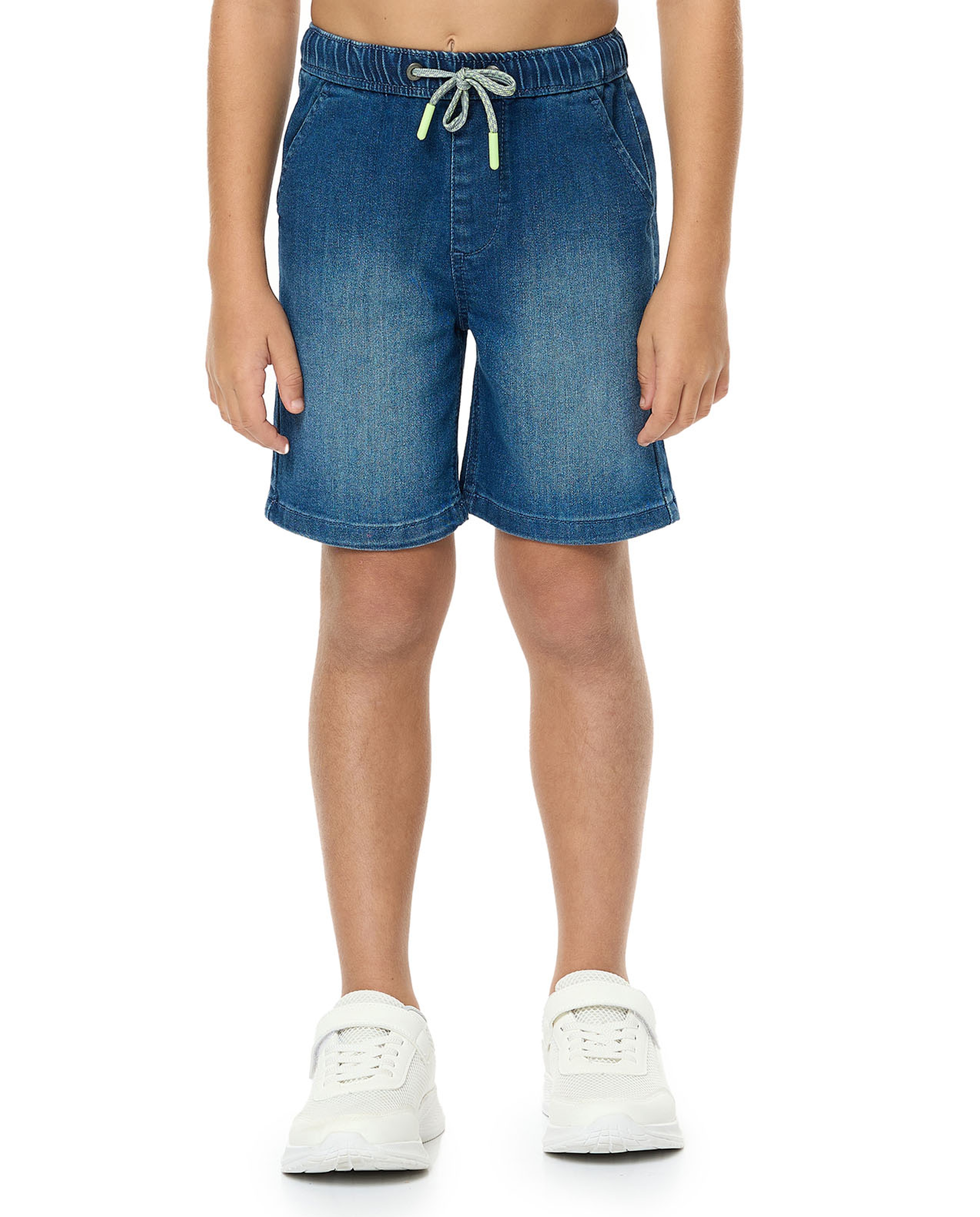 Faded Denim Shorts with Drawstring Waist