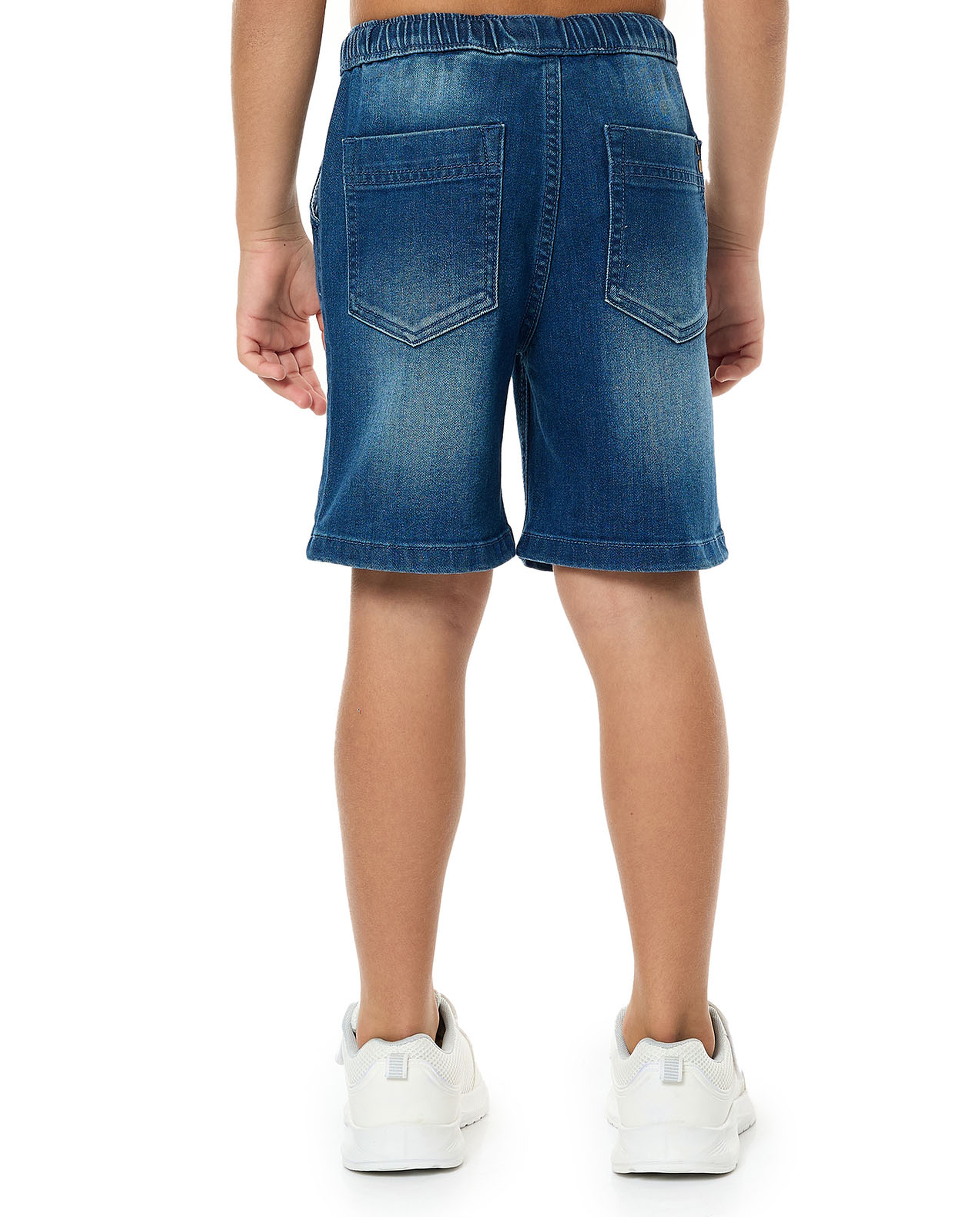 Faded Denim Shorts with Drawstring Waist