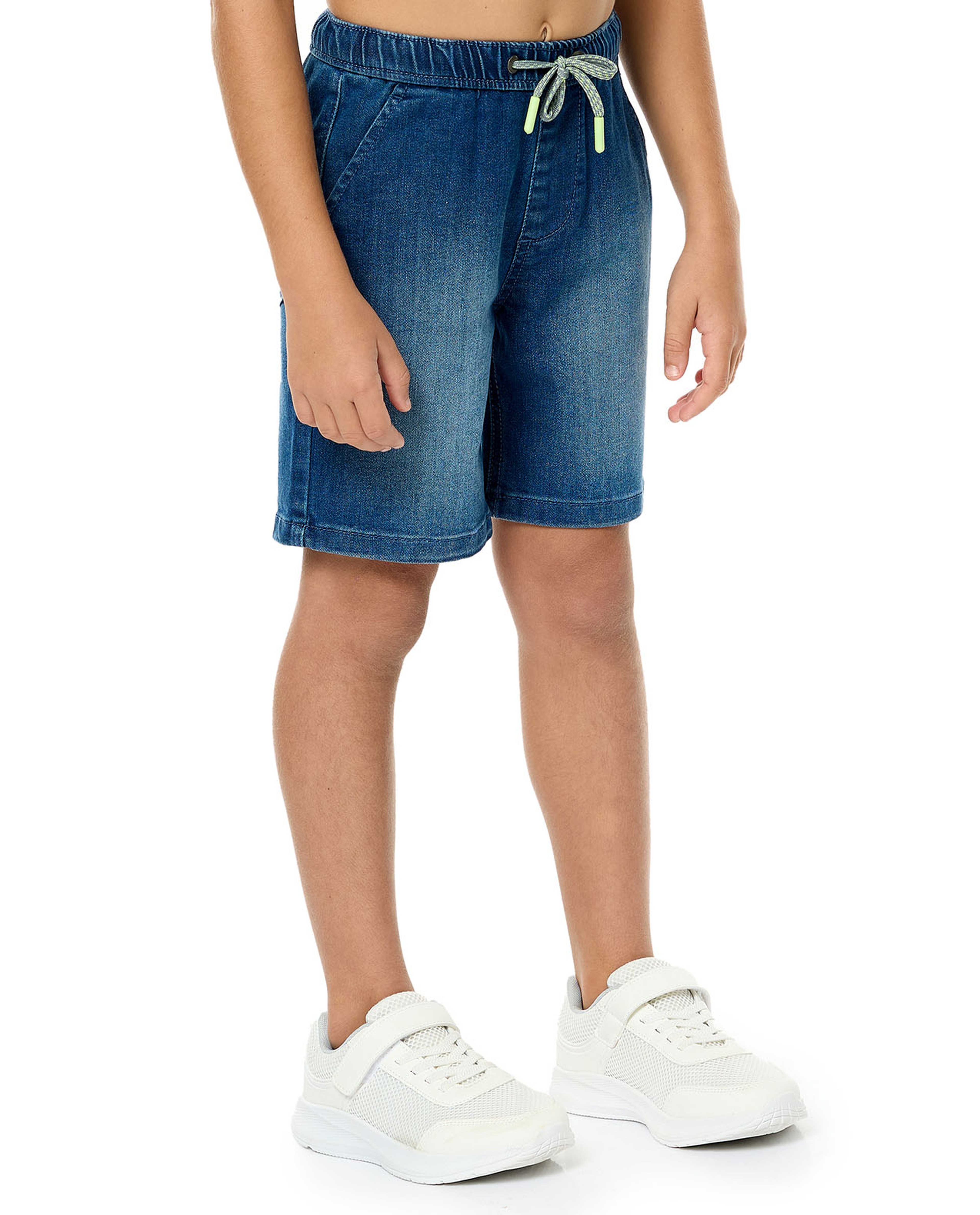 Faded Denim Shorts with Drawstring Waist
