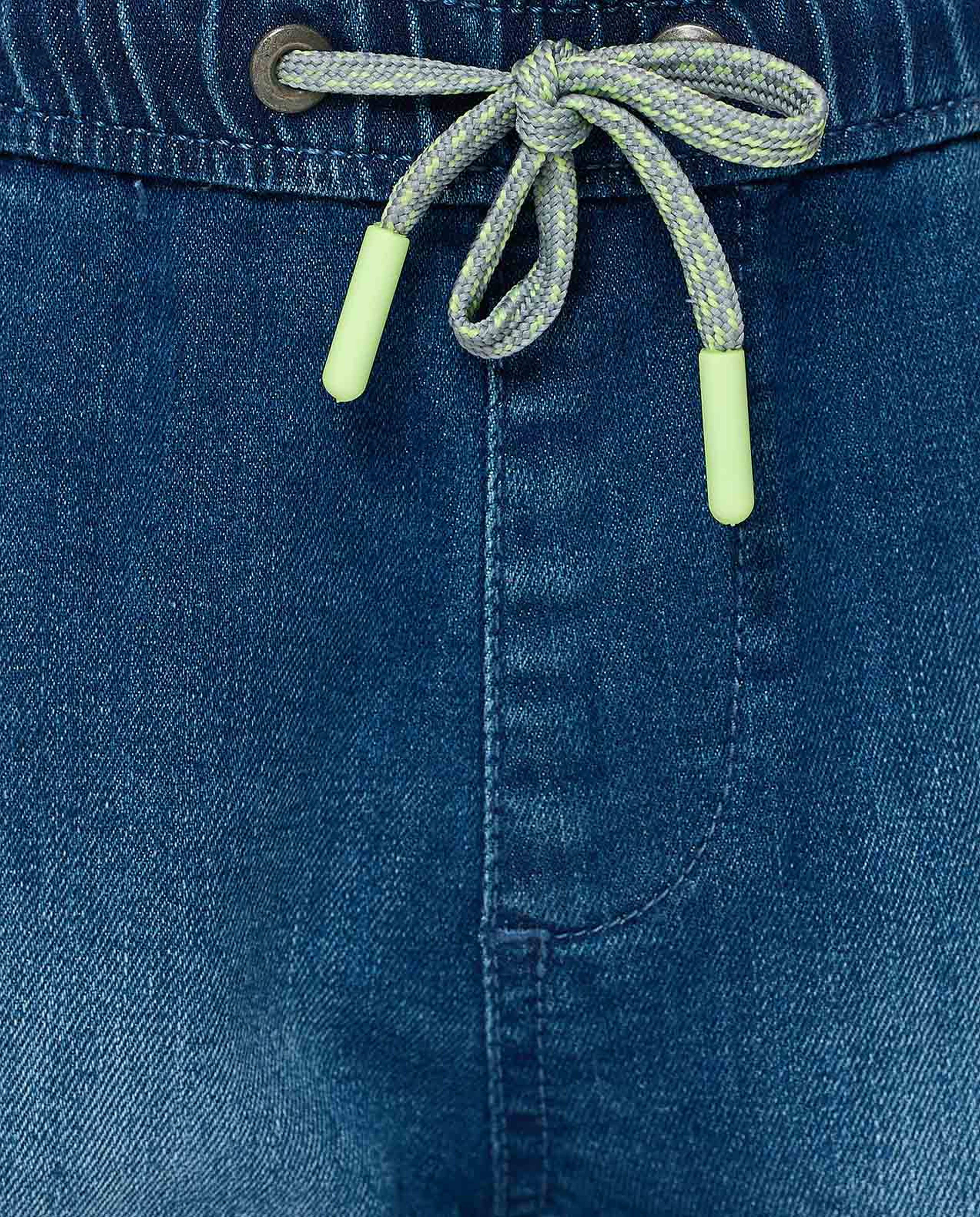 Faded Denim Shorts with Drawstring Waist