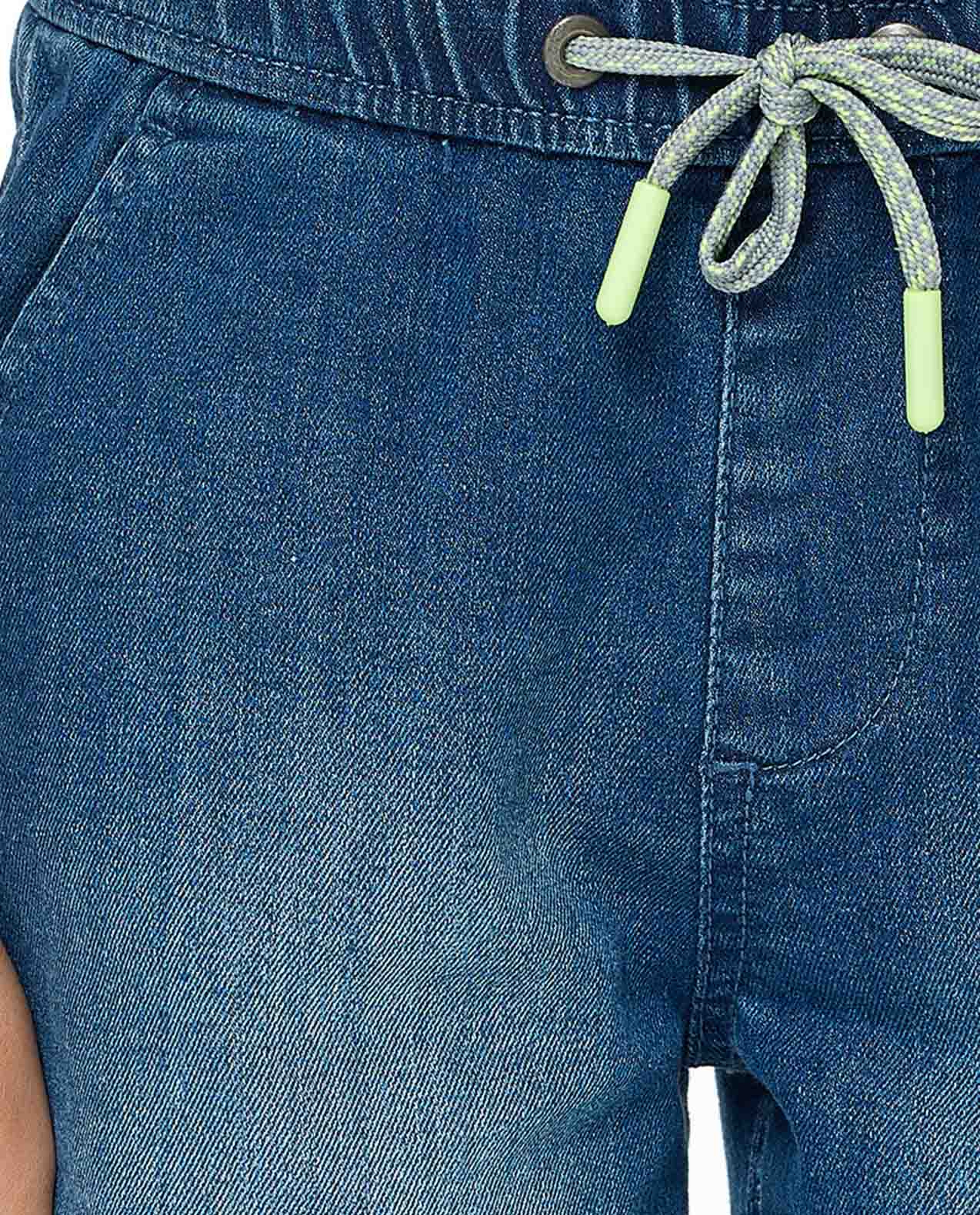 Faded Denim Shorts with Drawstring Waist