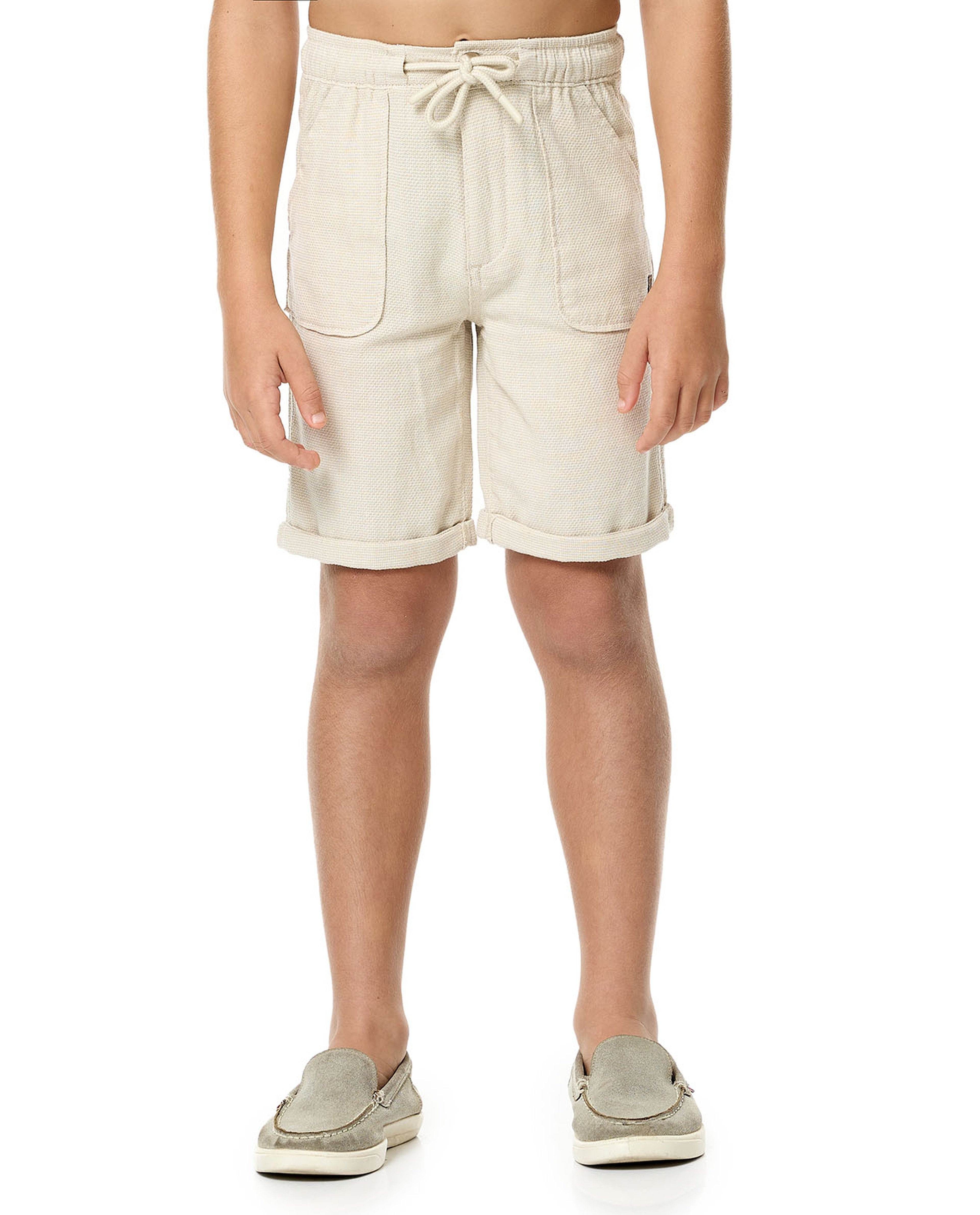 Textured Shorts with Drawstring Waist