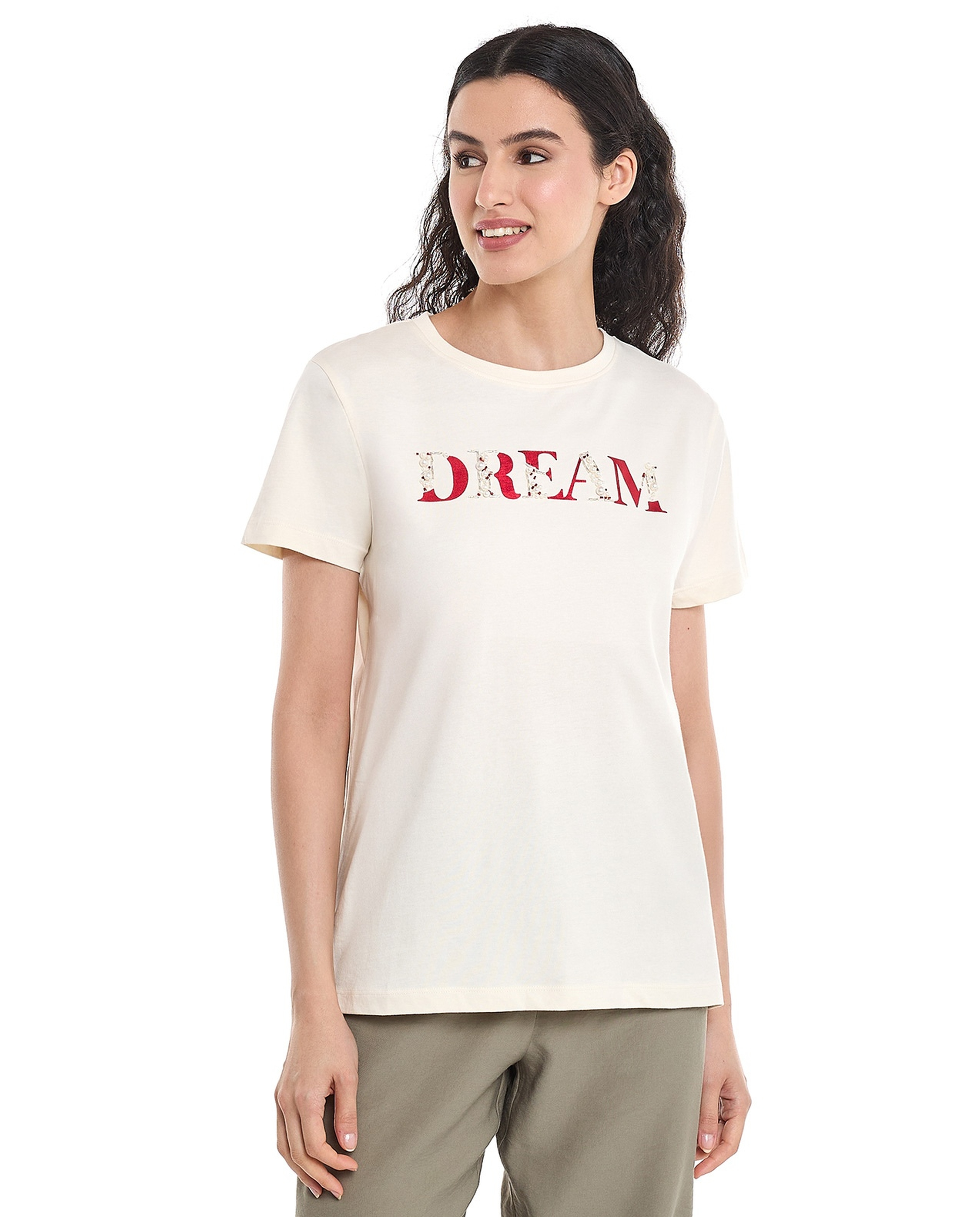 Embellished T-Shirt with Crew Neck and Short Sleeves