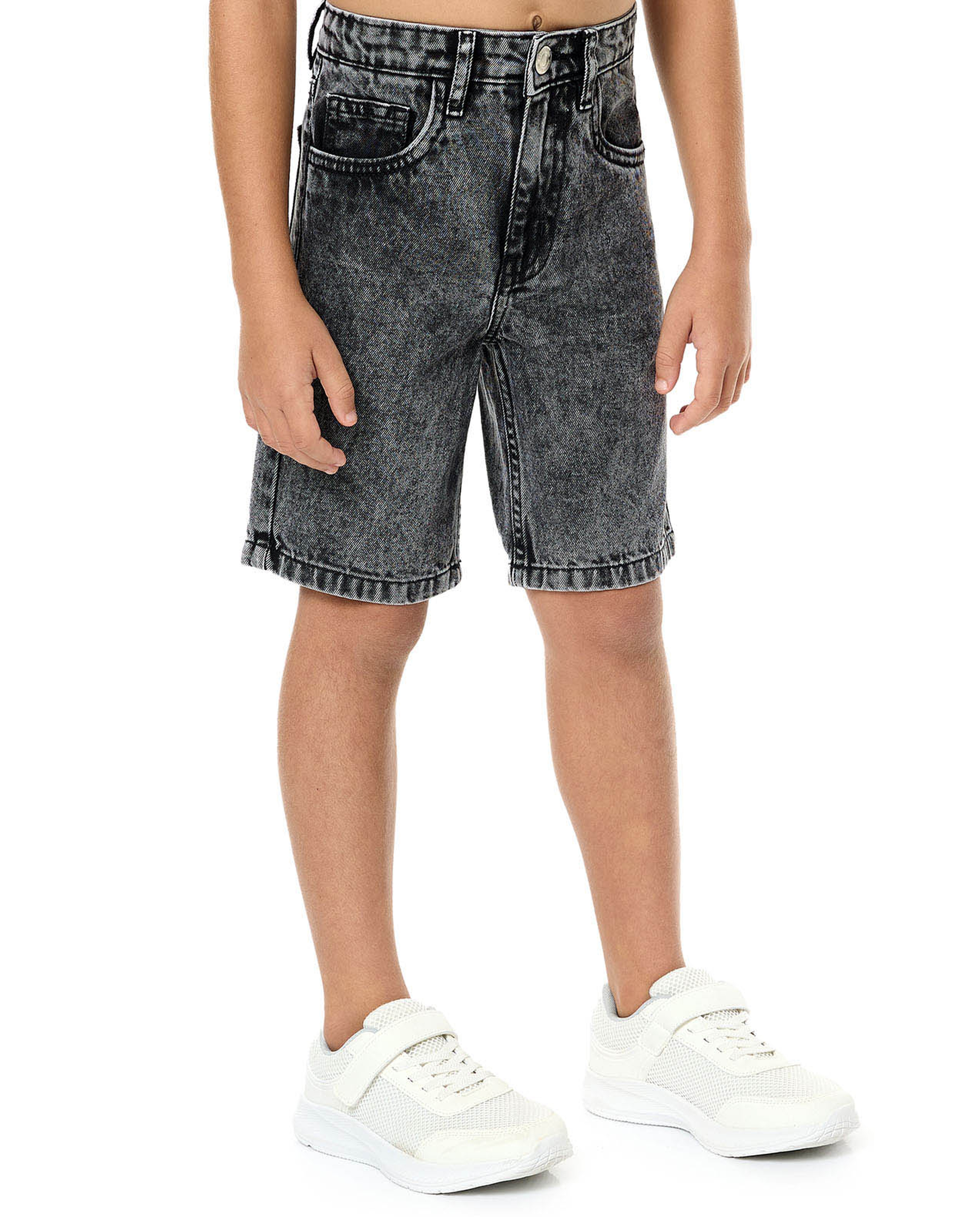 Washed Denim Shorts with Button Closure