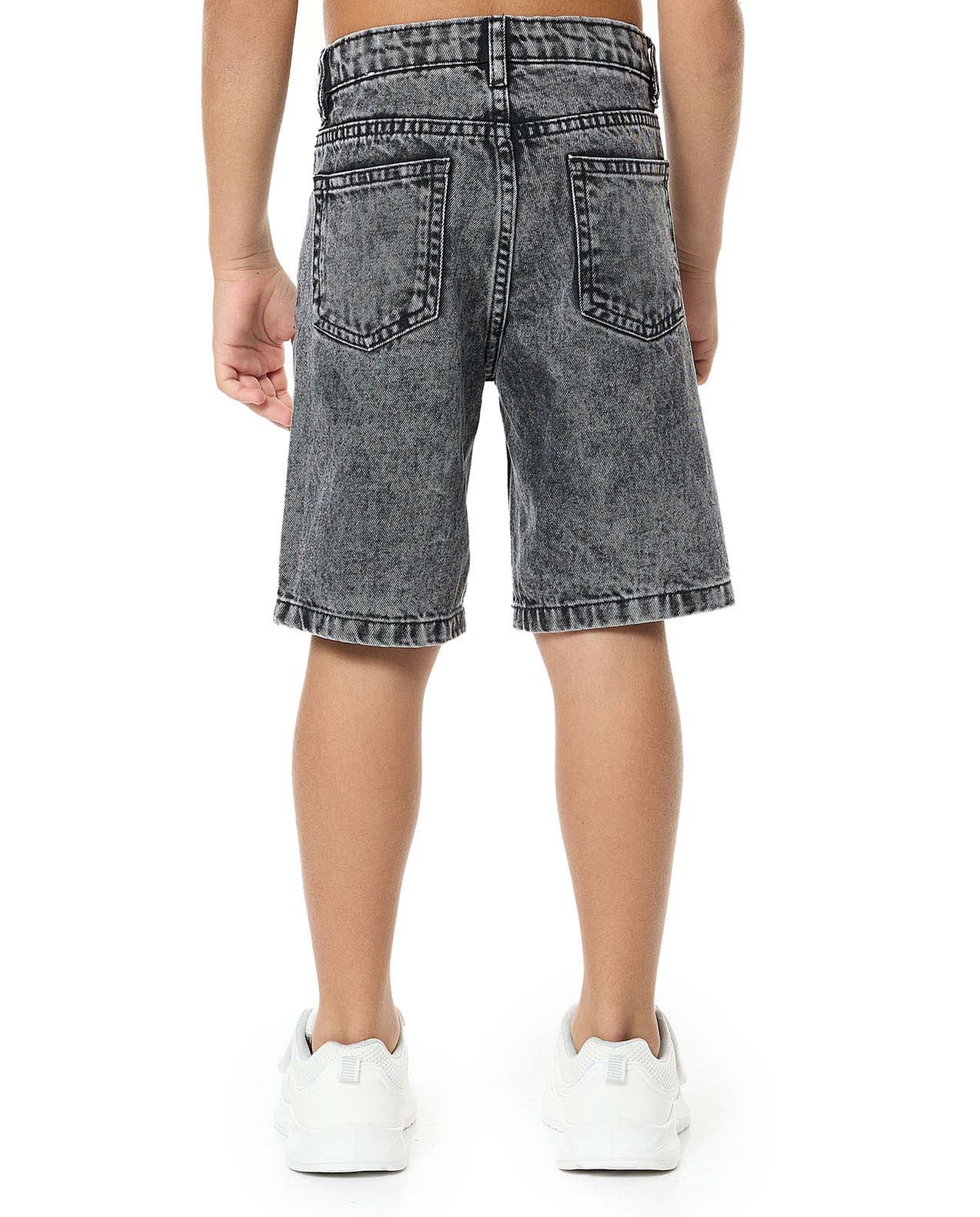 Washed Denim Shorts with Button Closure