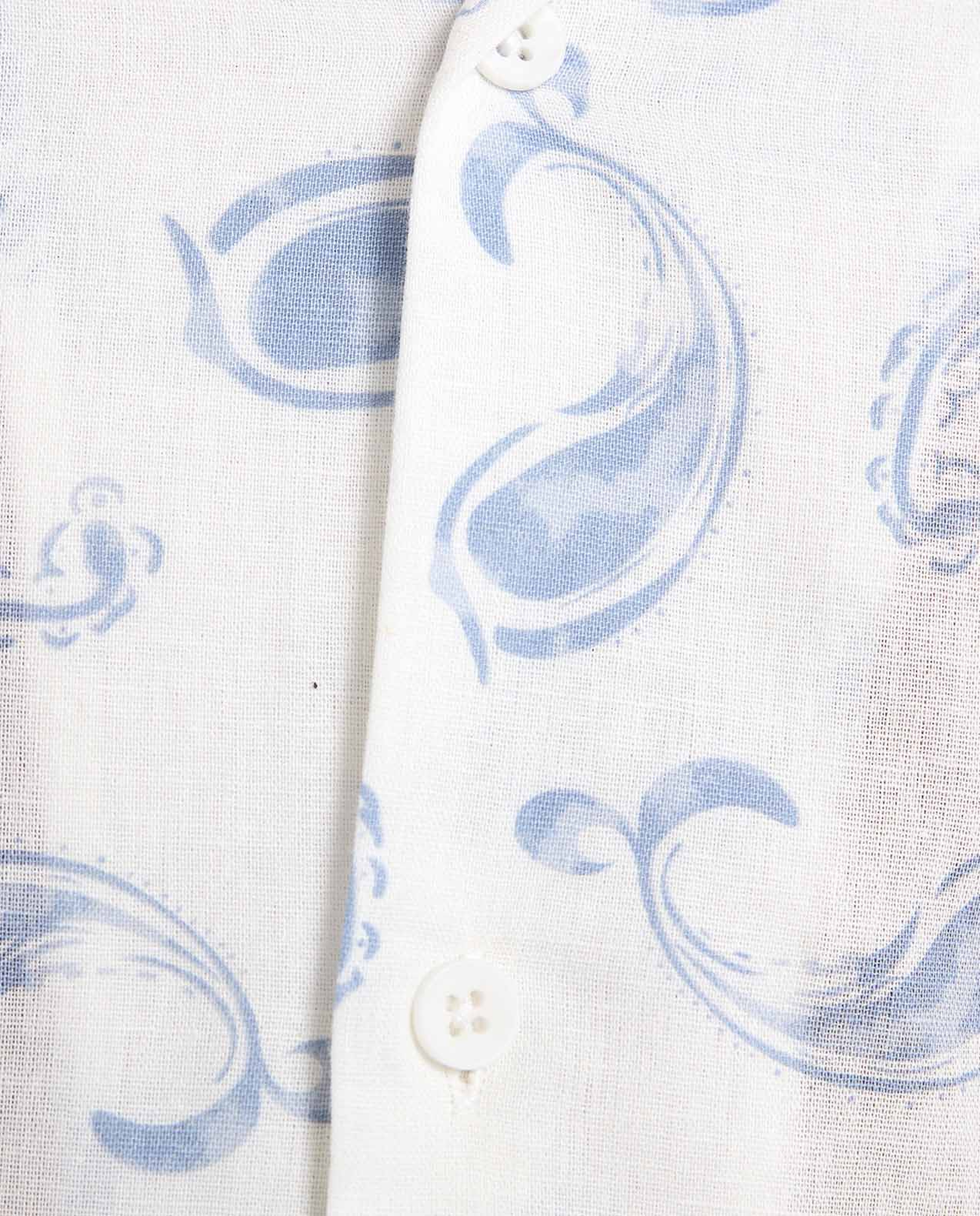 Paisley Patterned Shirt with Revere Collar and Short Sleeves