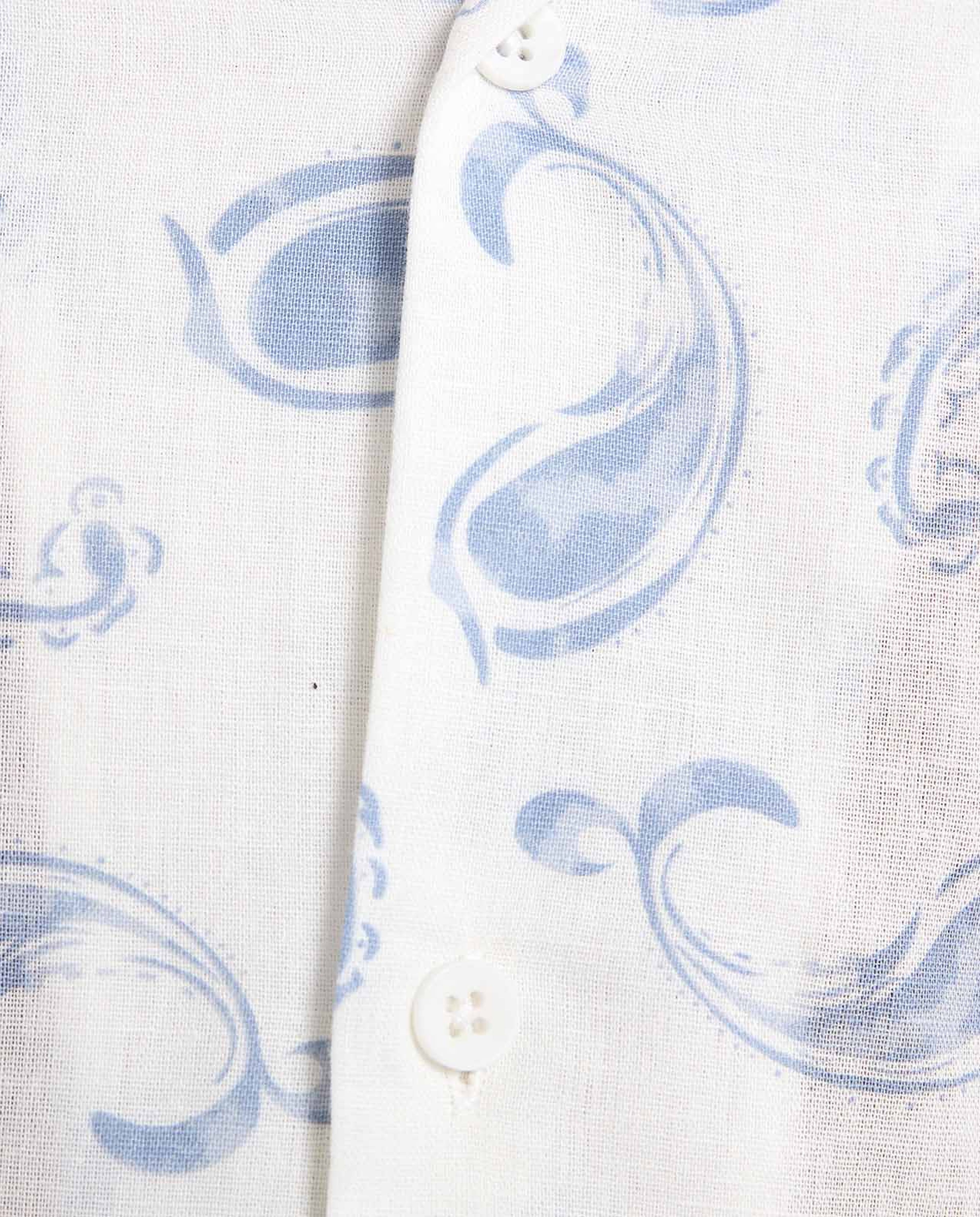 Paisley Patterned Shirt with Revere Collar and Short Sleeves