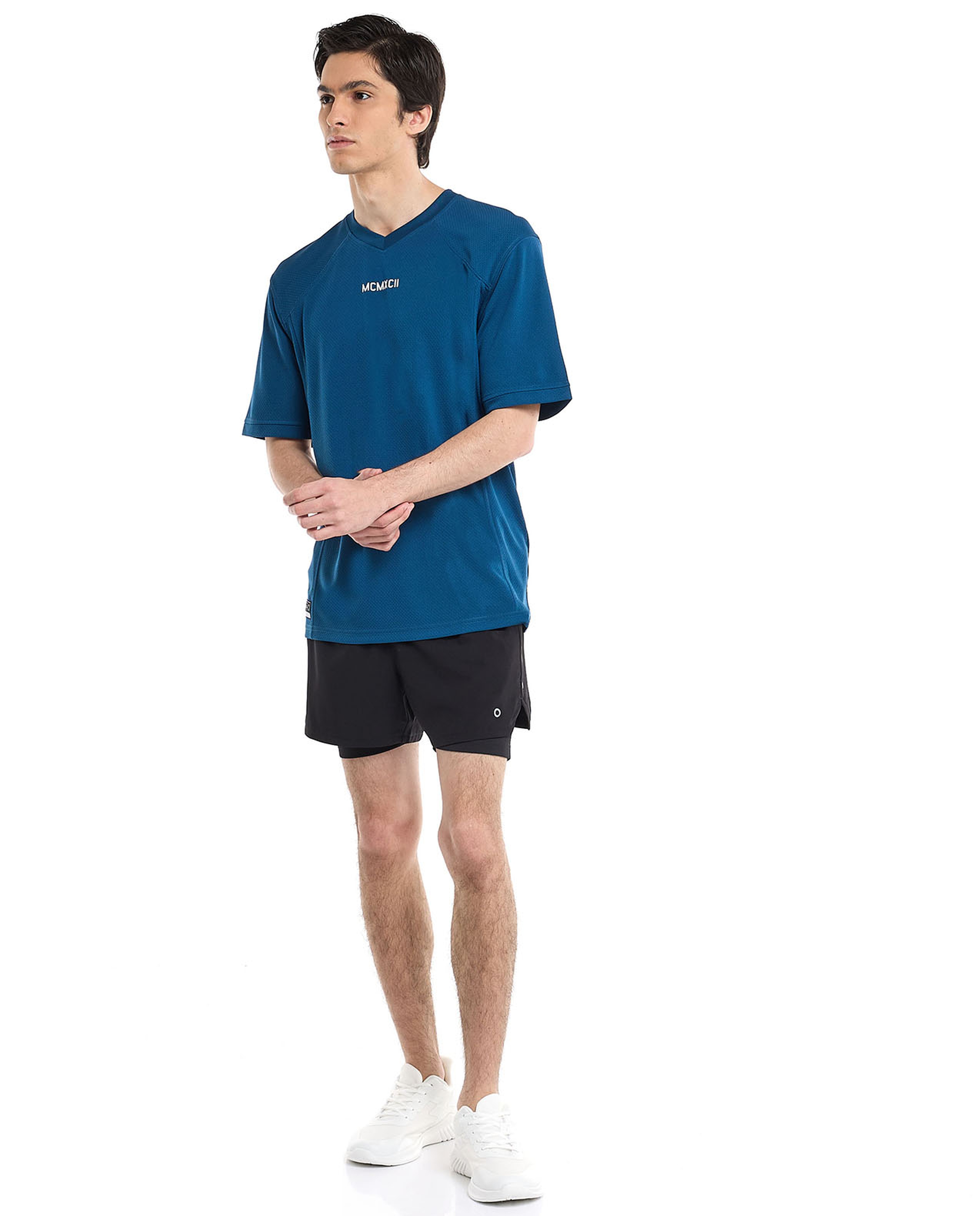 Back Printed Active T-Shirt with V-Neck and Raglan Sleeves