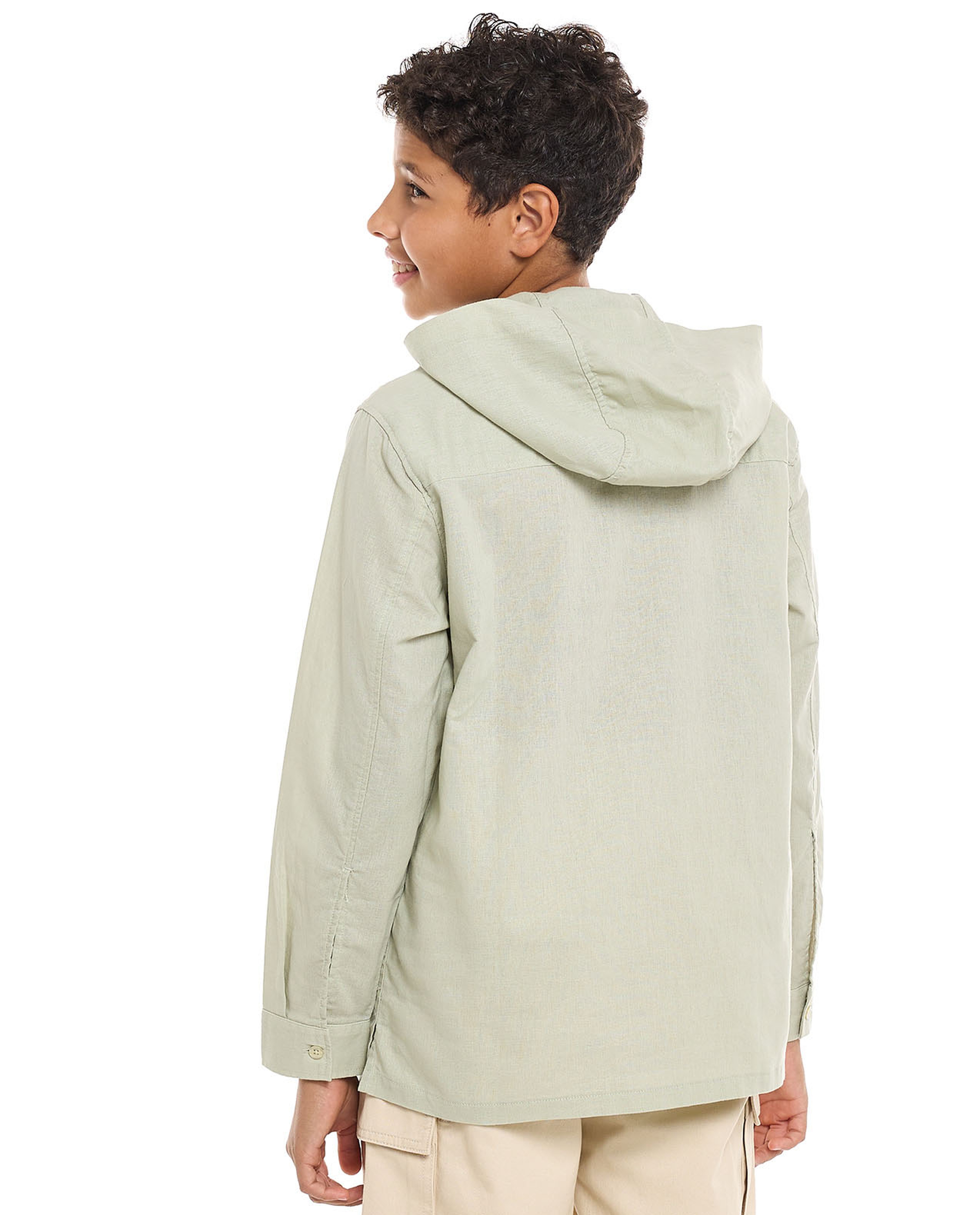 Pocket Detail Hooded Shirt with Long Sleeves