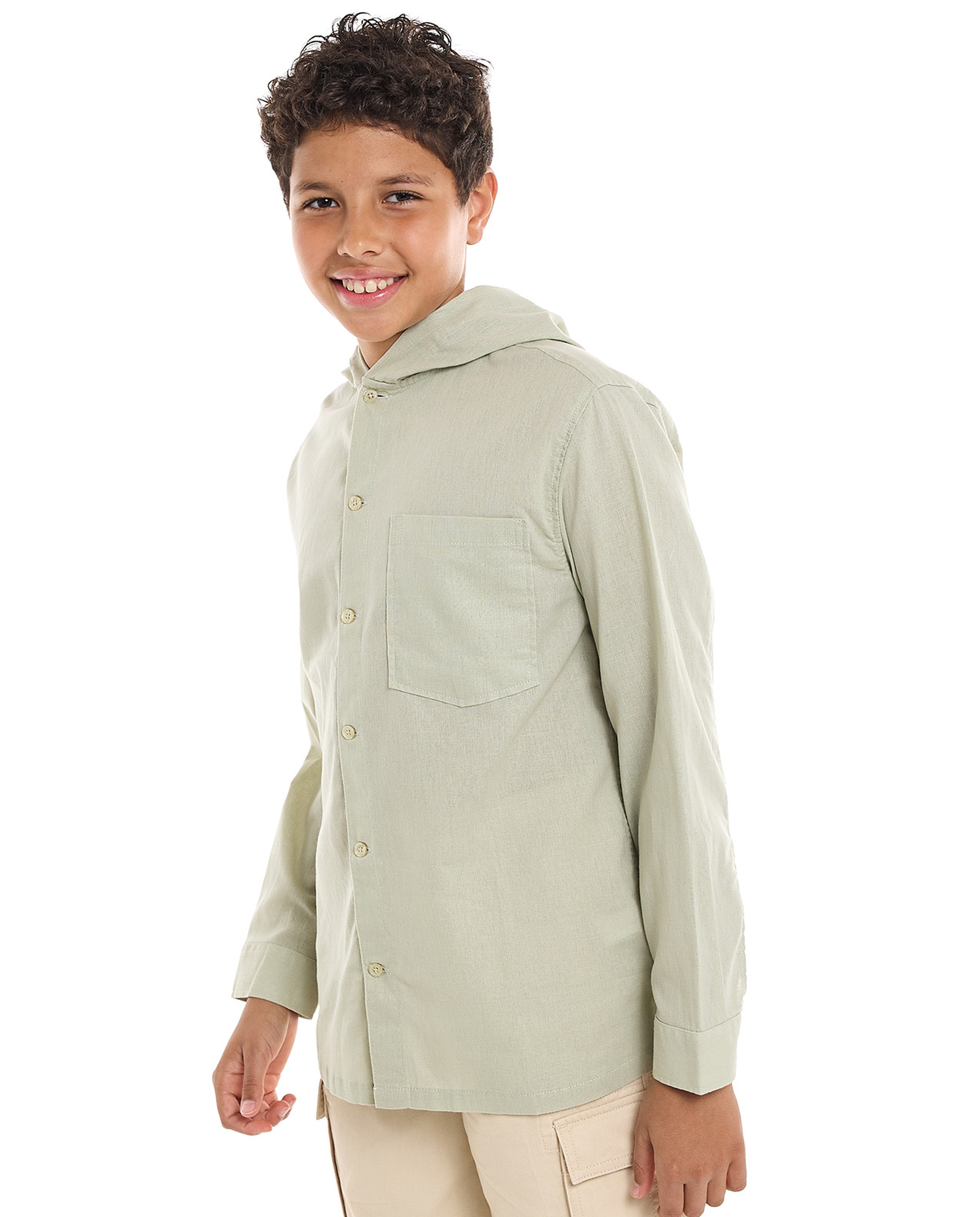 Pocket Detail Hooded Shirt with Long Sleeves