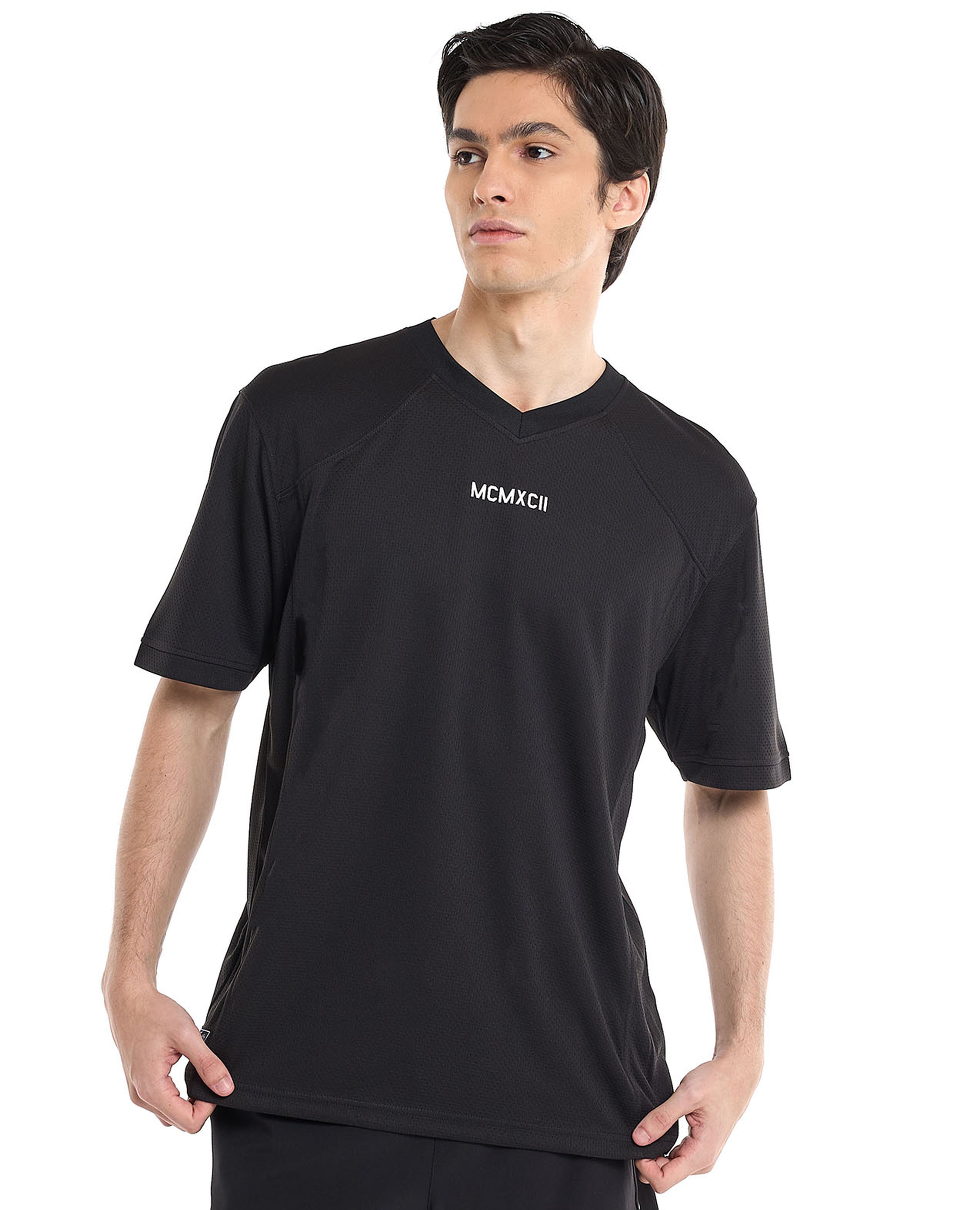Back Printed Active T-Shirt with V-Neck and Raglan Sleeves