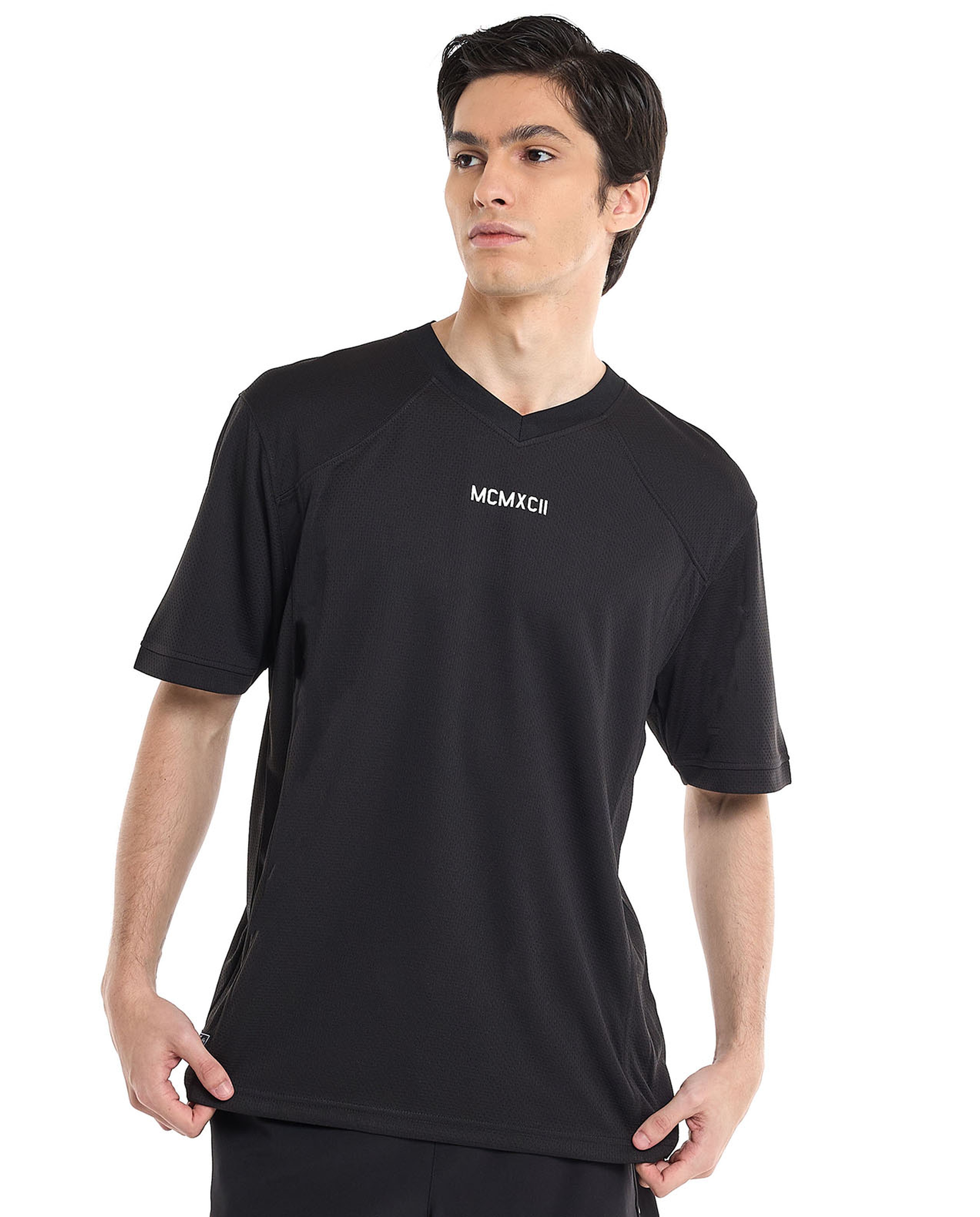 Back Printed Active T-Shirt with V-Neck and Raglan Sleeves