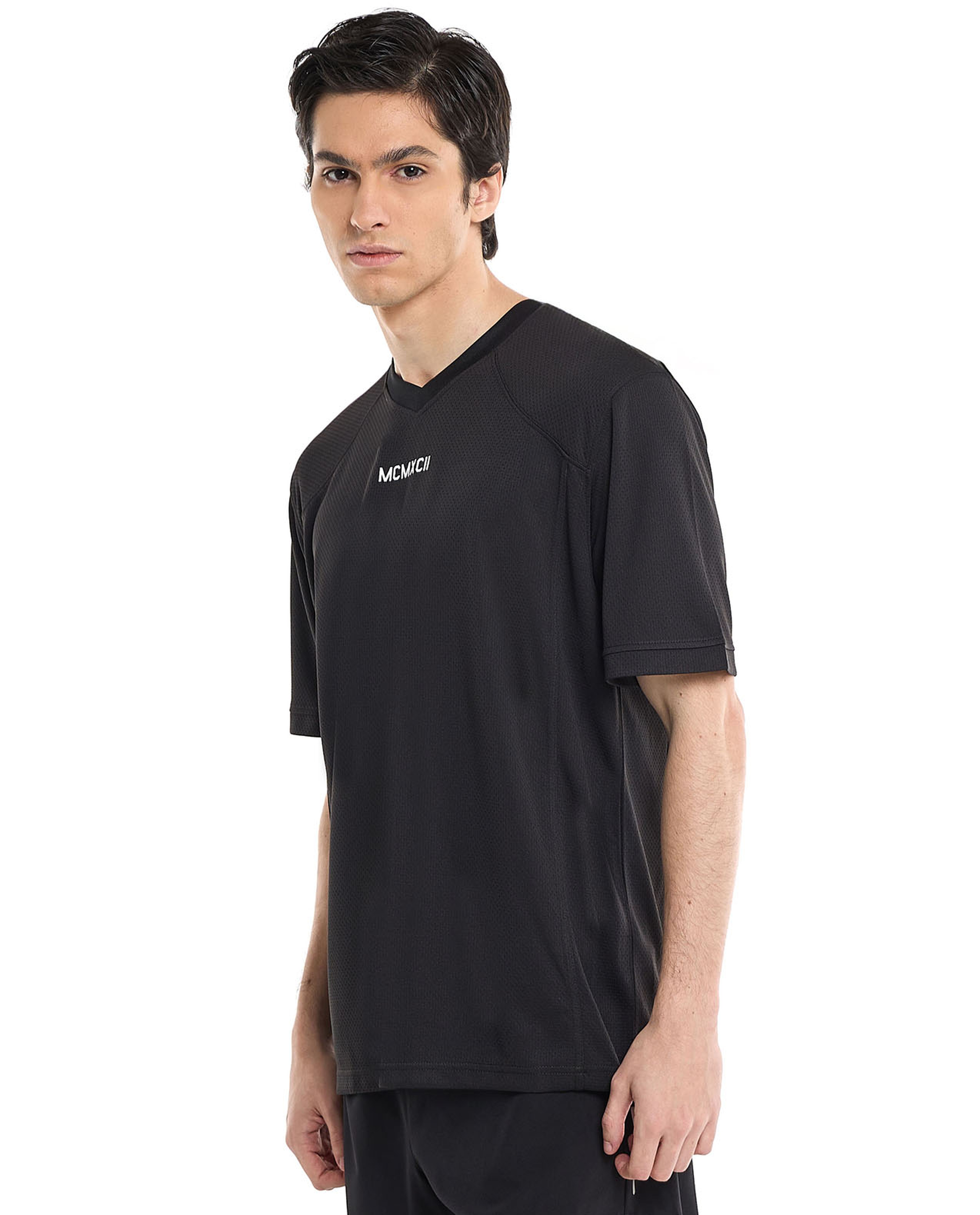 Back Printed Active T-Shirt with V-Neck and Raglan Sleeves