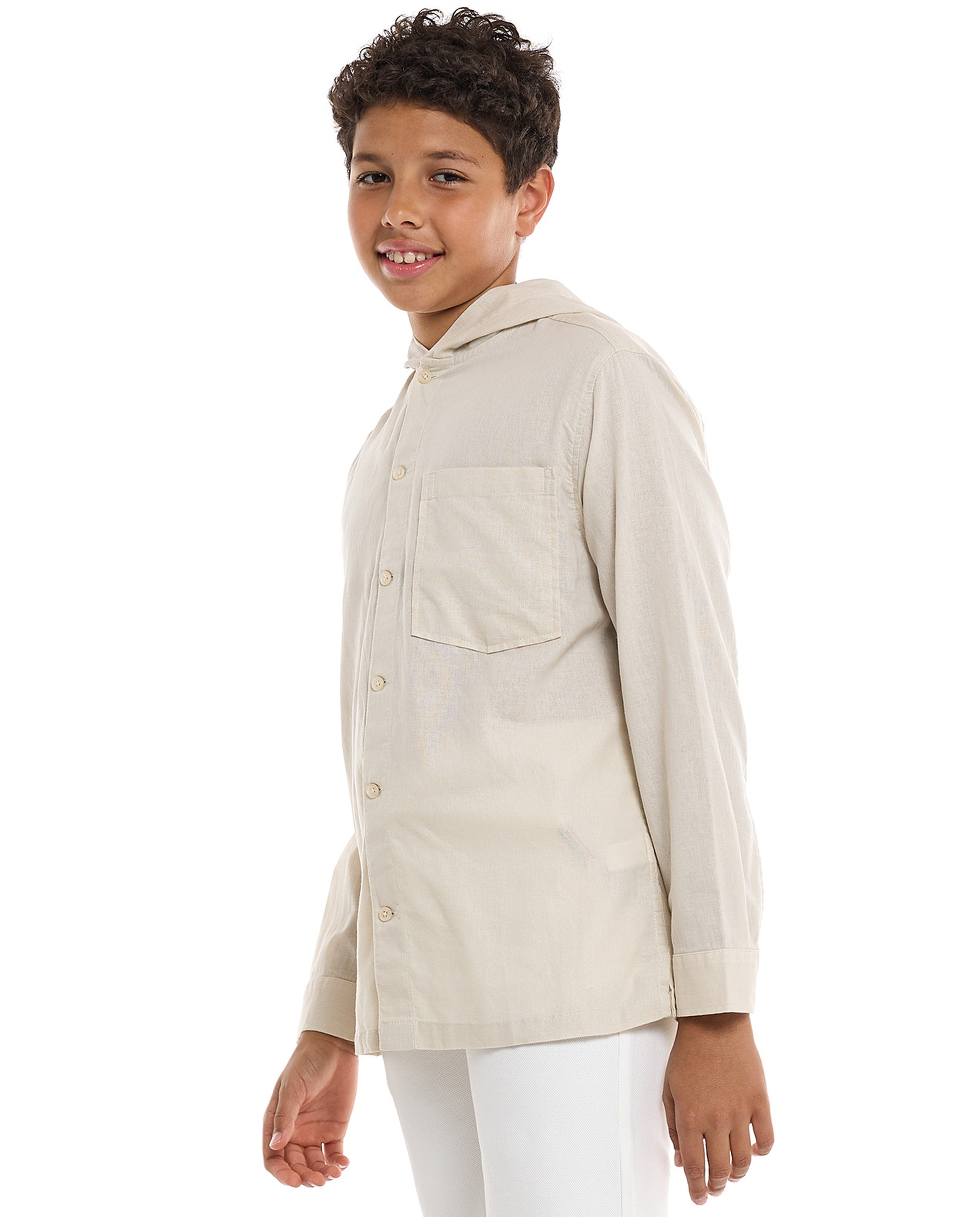 Pocket Detail Hooded Shirt with Long Sleeves