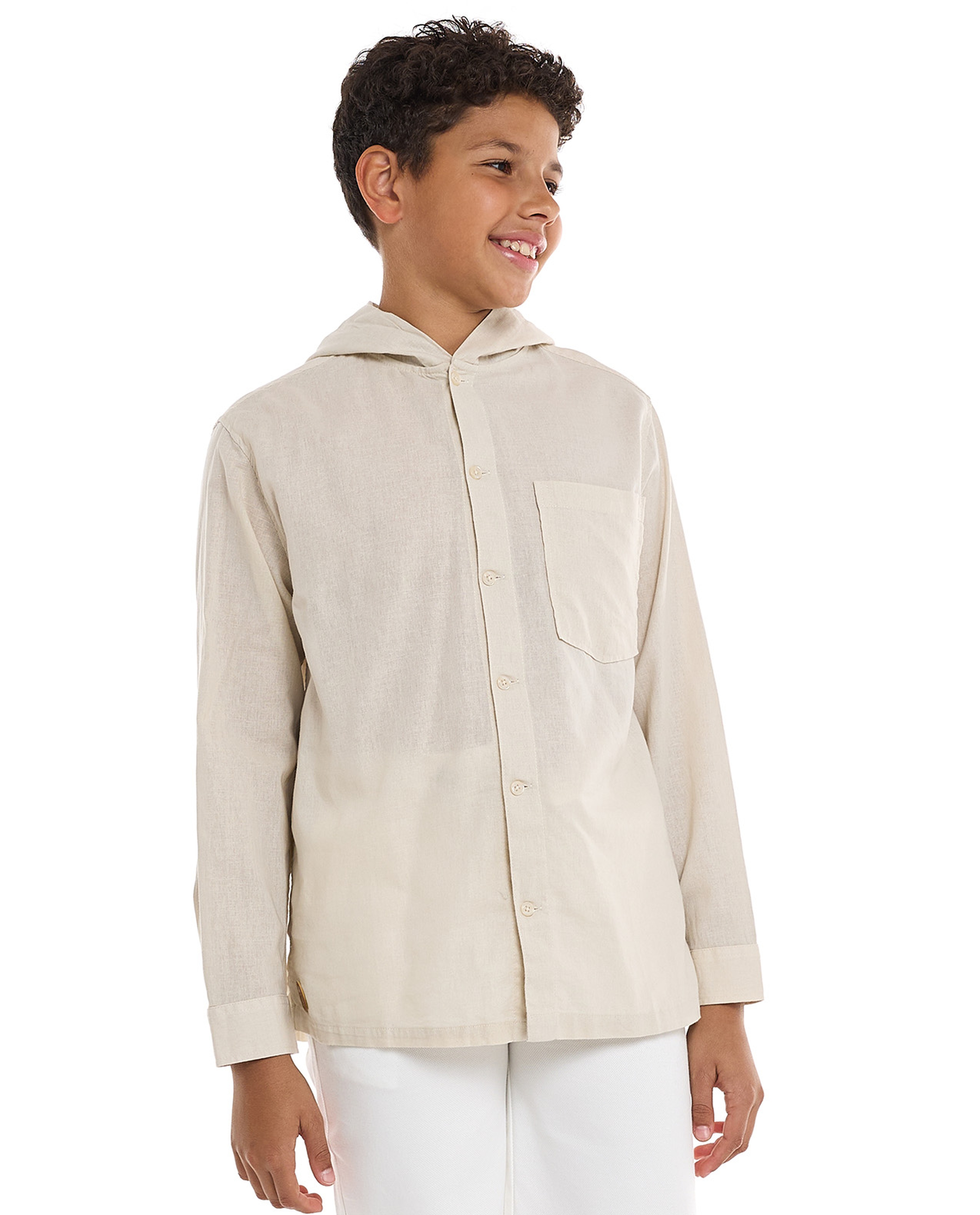 Pocket Detail Hooded Shirt with Long Sleeves