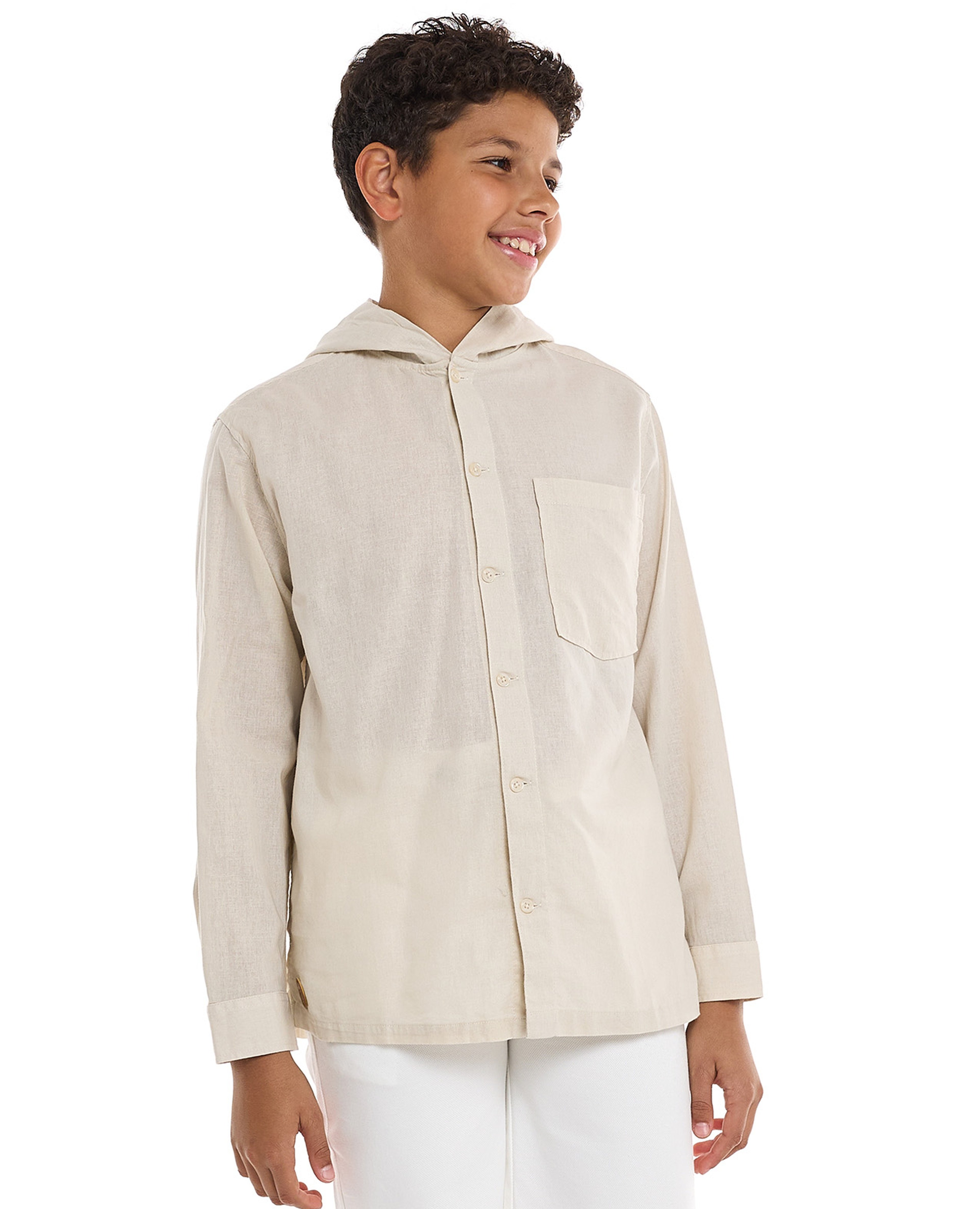 Pocket Detail Hooded Shirt with Long Sleeves