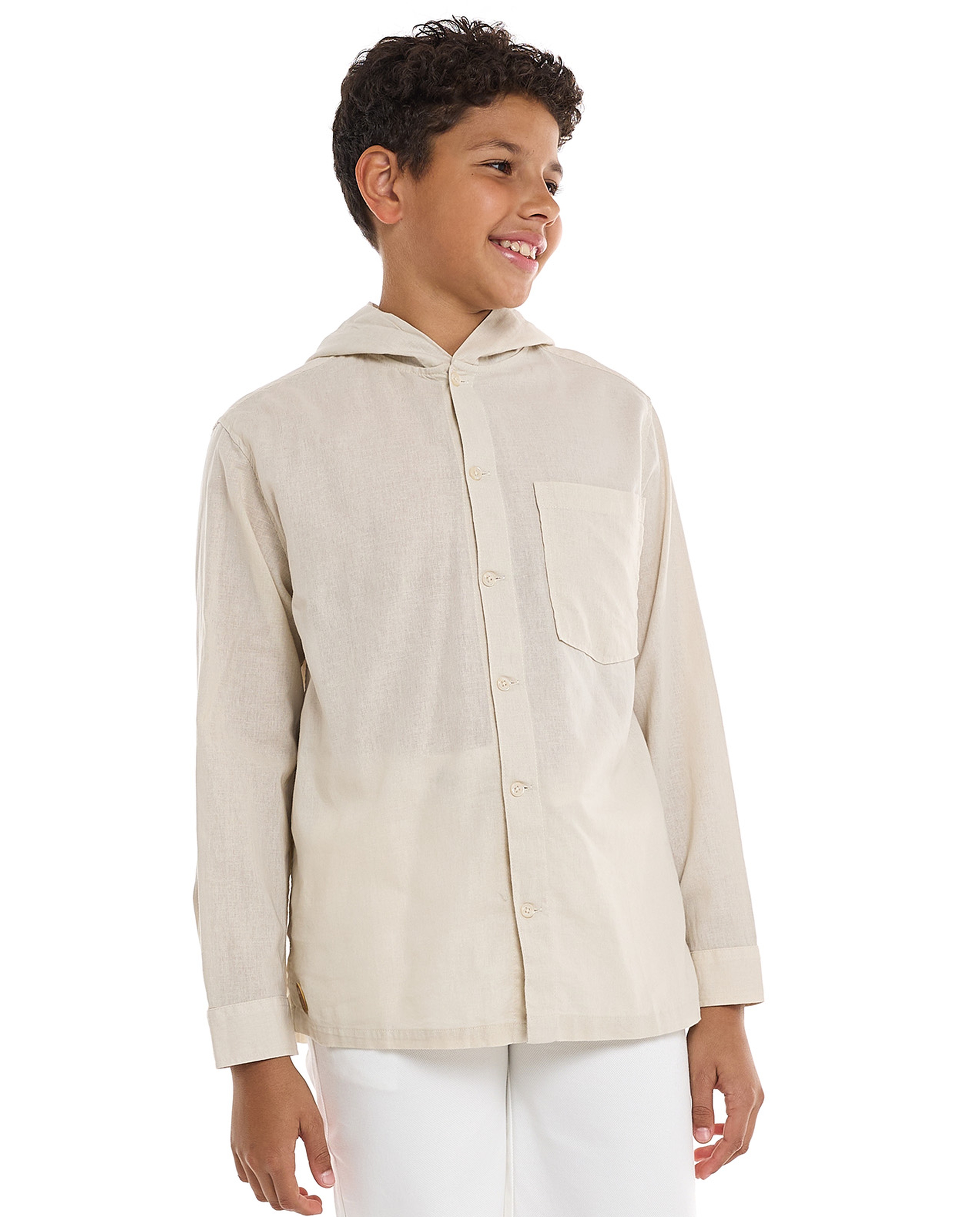 Pocket Detail Hooded Shirt with Long Sleeves