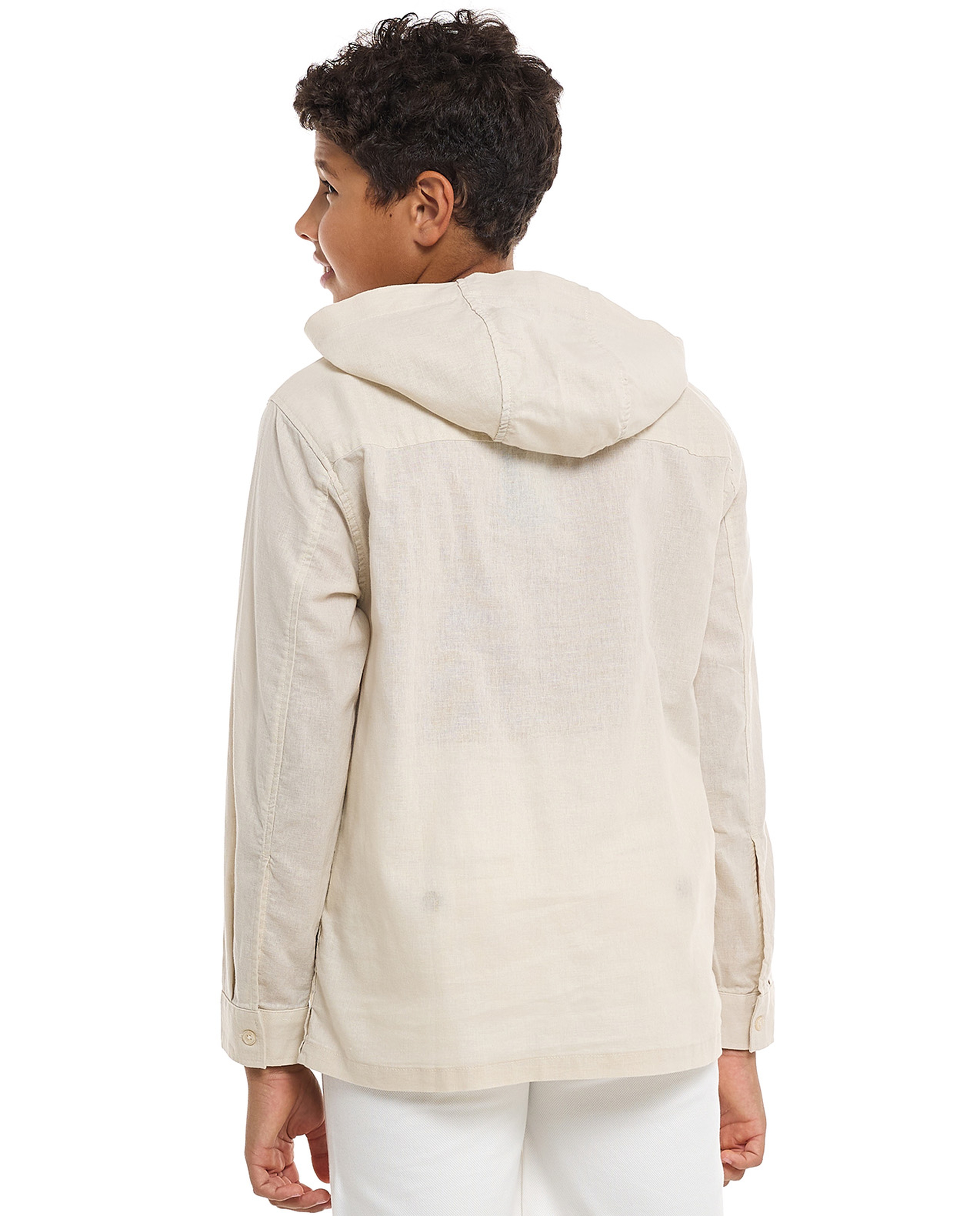 Pocket Detail Hooded Shirt with Long Sleeves