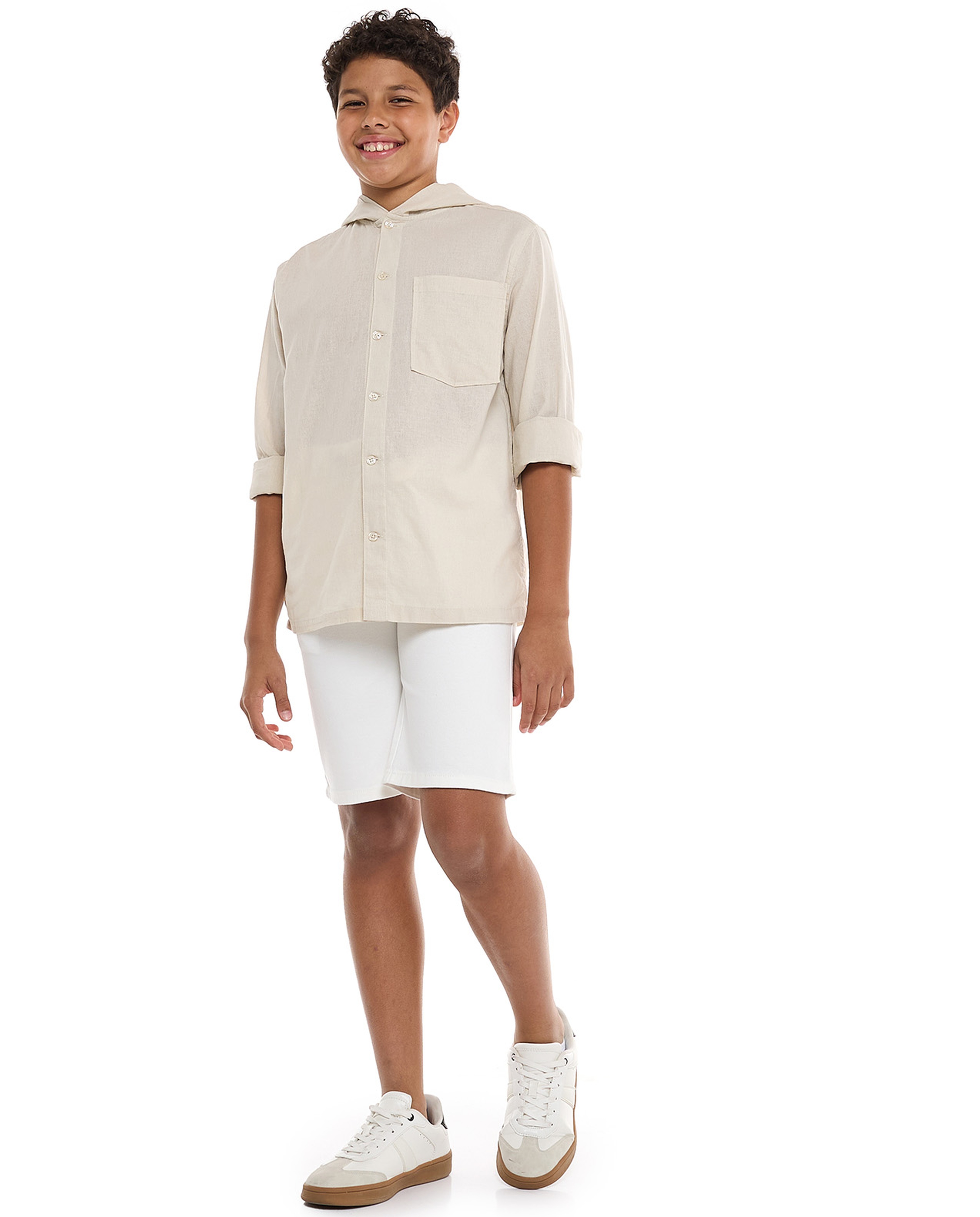 Pocket Detail Hooded Shirt with Long Sleeves