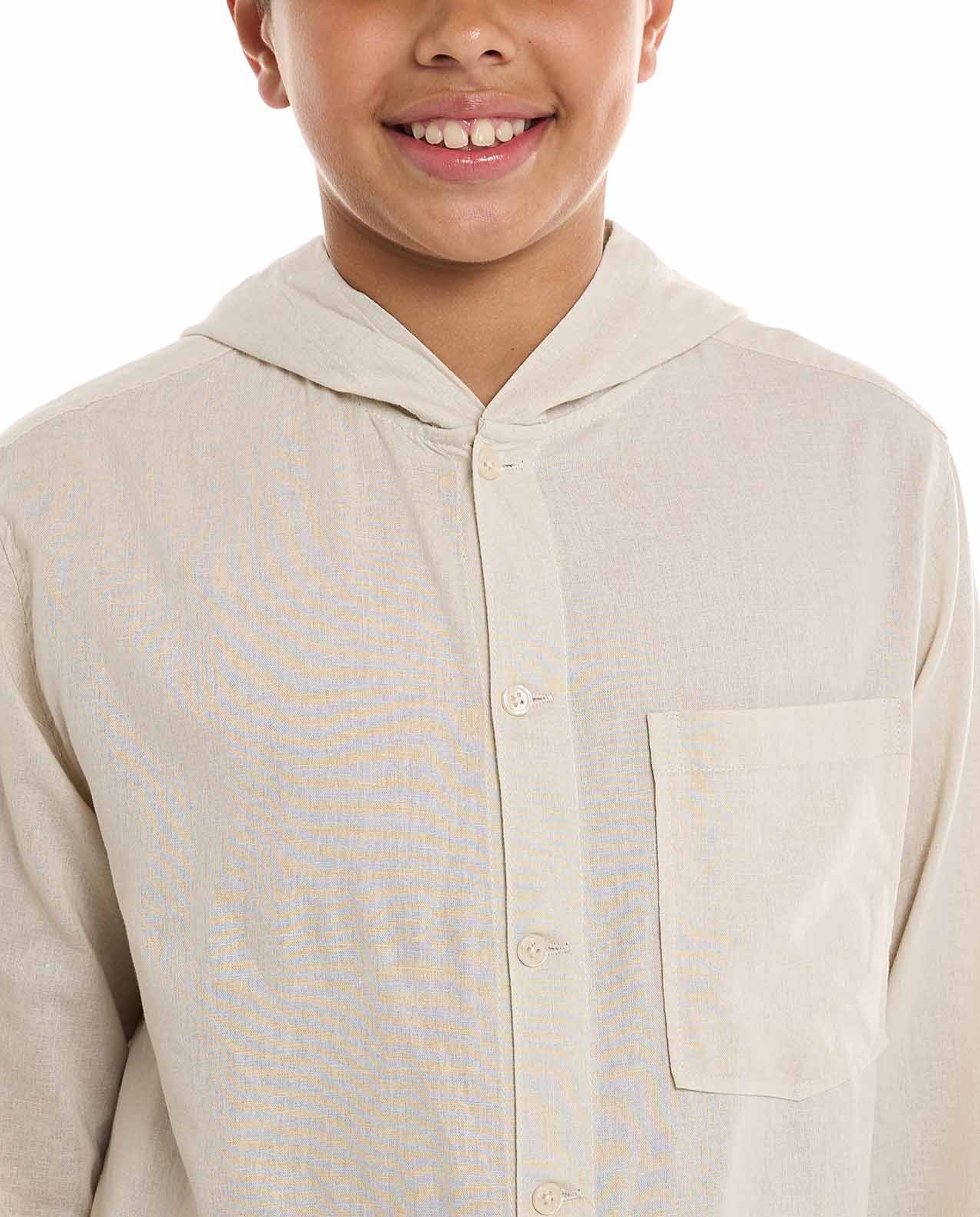 Pocket Detail Hooded Shirt with Long Sleeves